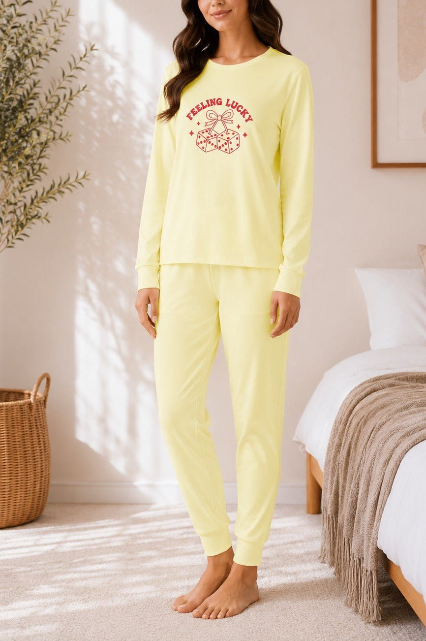 Ladies Printed Yellow Pj Set -Feeling Lucky - StylePhase SA