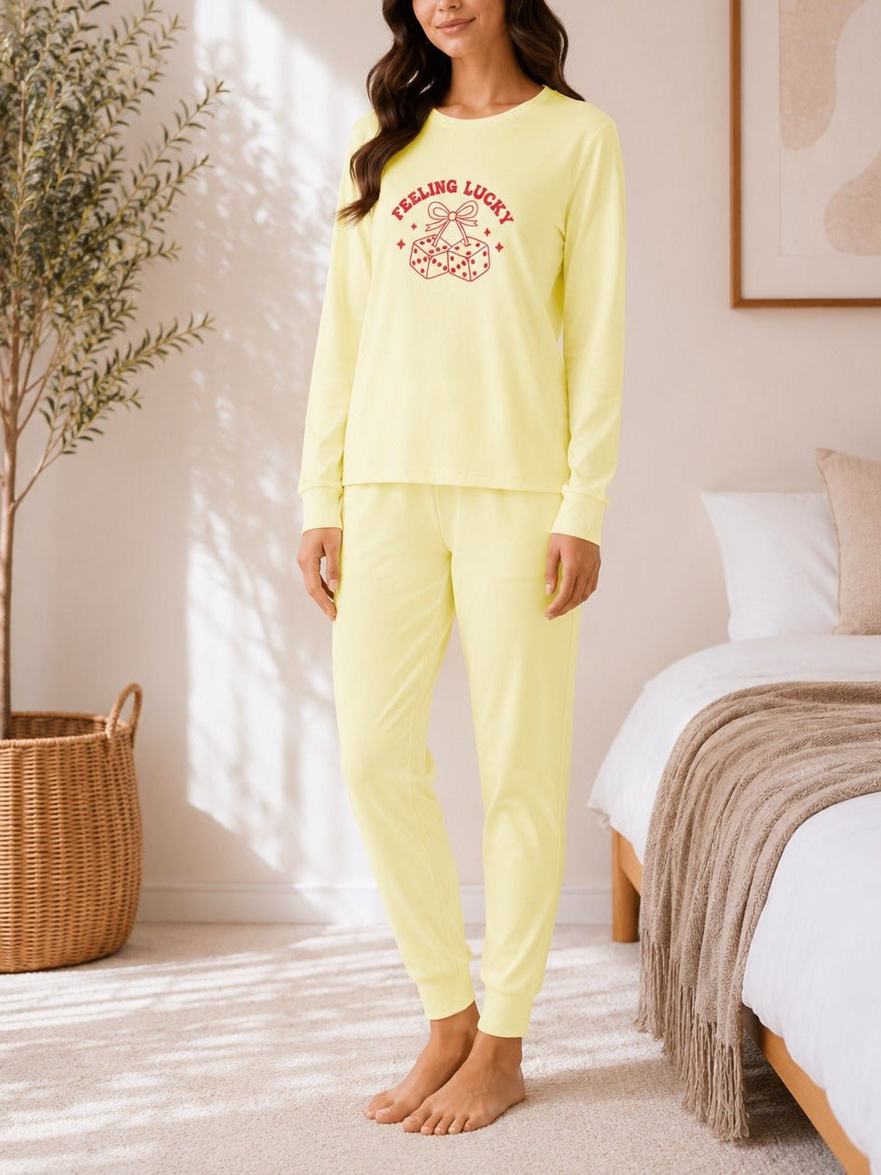 Ladies Printed Yellow Pj Set -Feeling Lucky - StylePhase SA