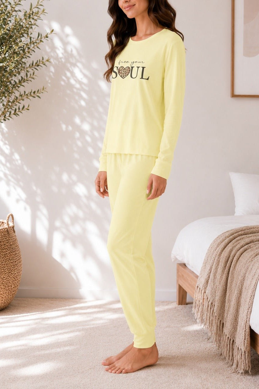 Ladies Printed Yellow Pj Set -Free Your Soul - StylePhase SA