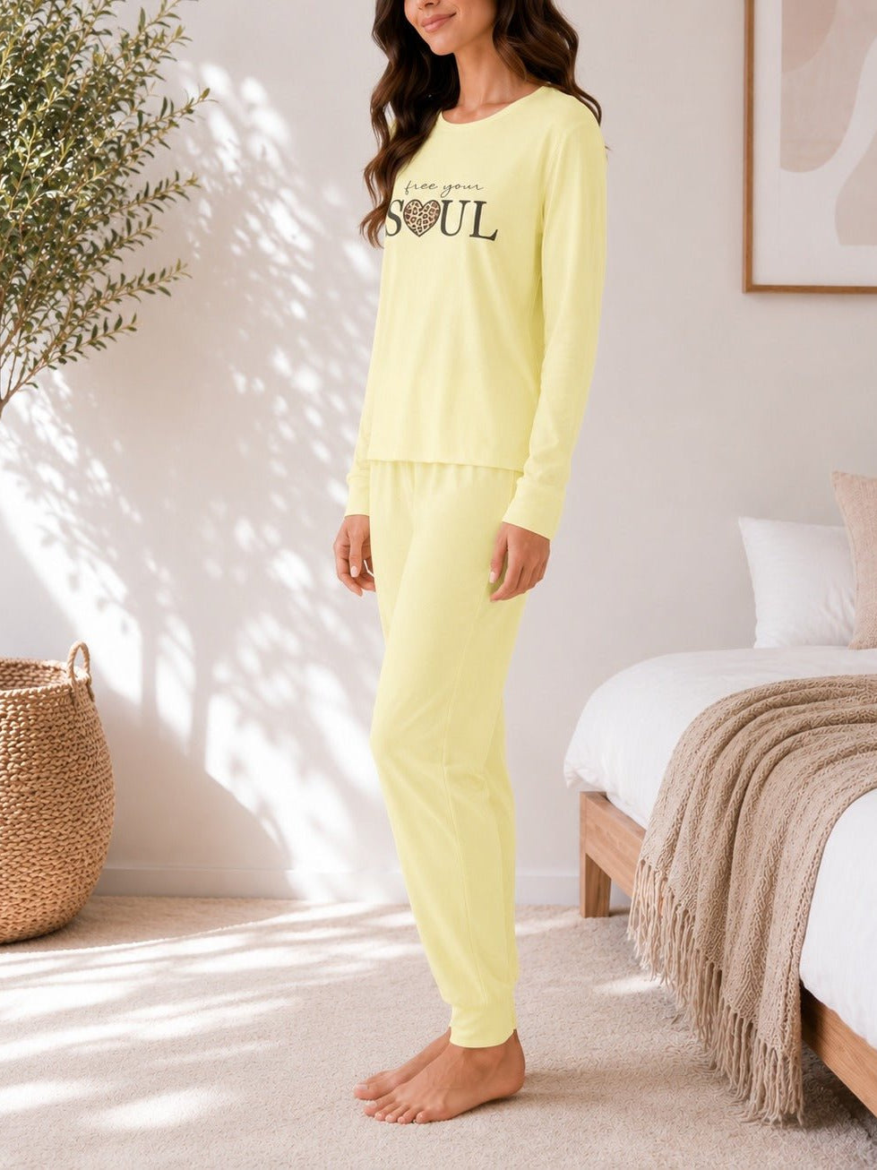 Ladies Printed Yellow Pj Set -Free Your Soul - StylePhase SA