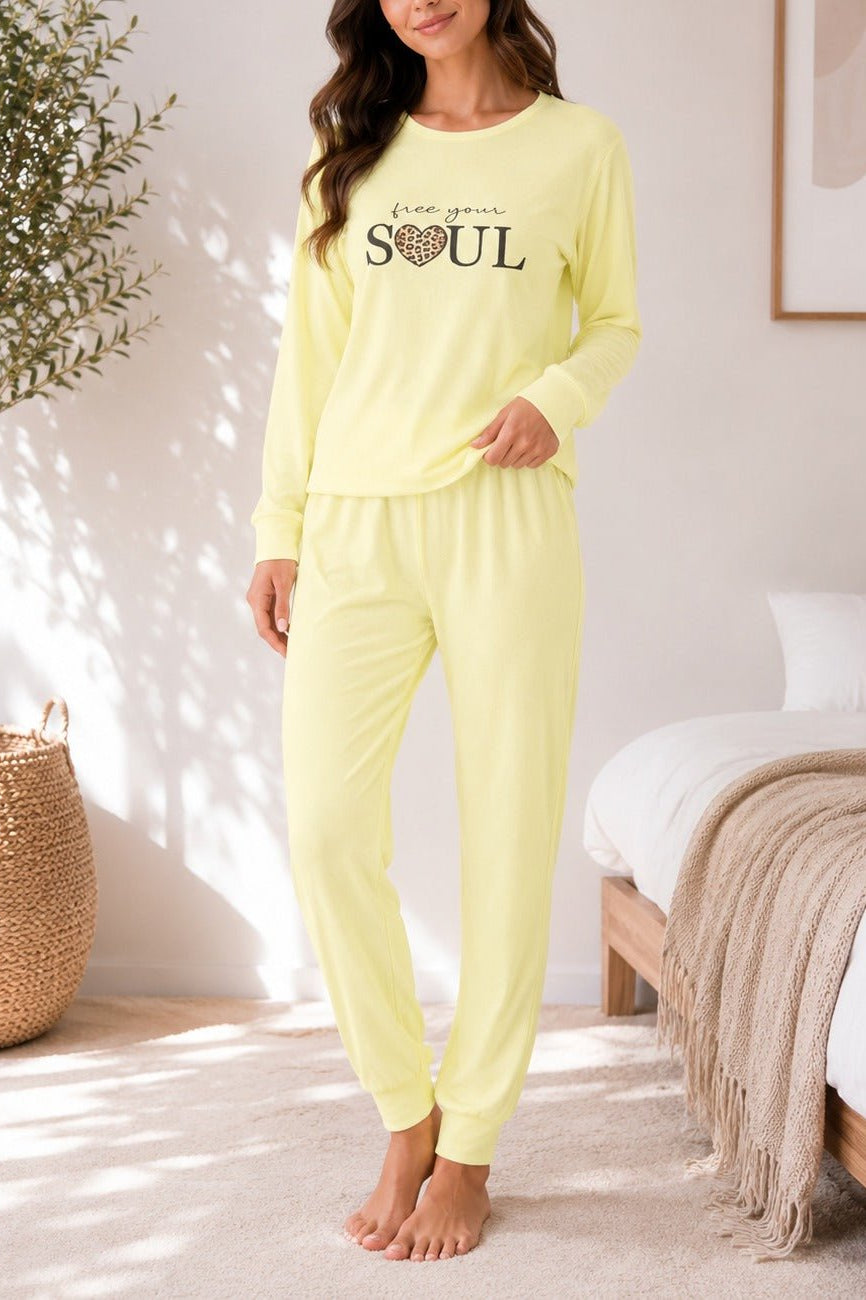 Ladies Printed Yellow Pj Set -Free Your Soul - StylePhase SA