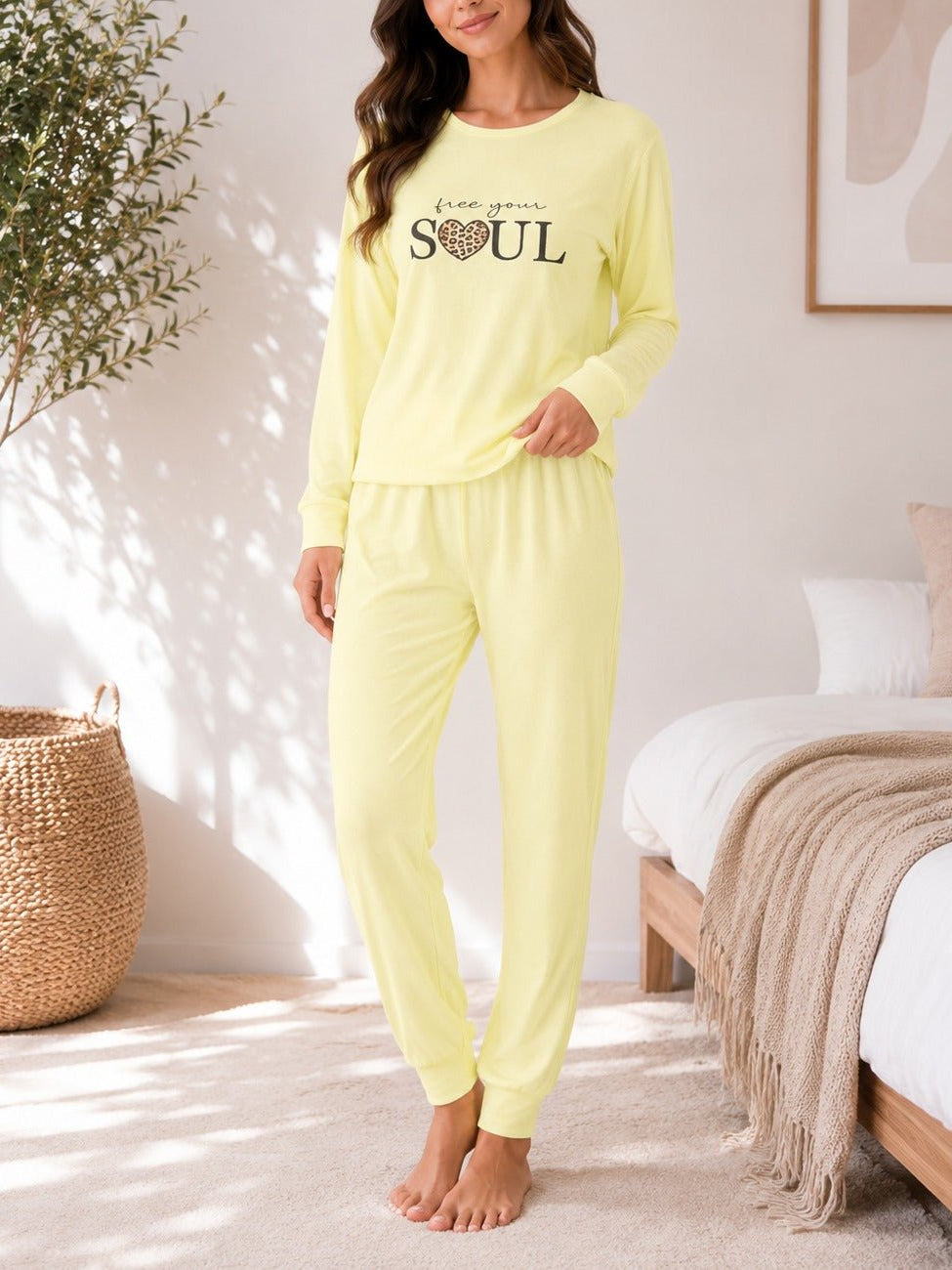 Ladies Printed Yellow Pj Set -Free Your Soul - StylePhase SA