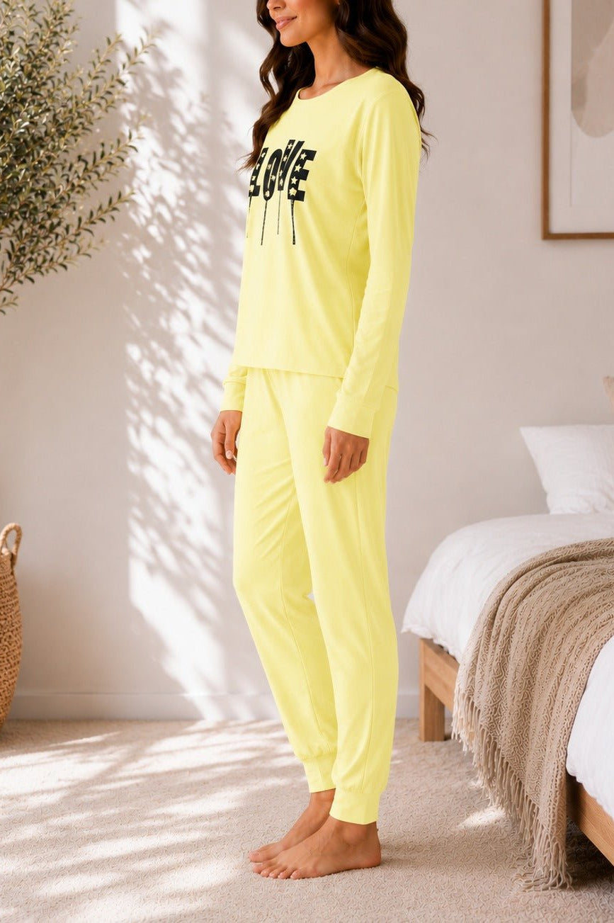 Ladies Printed Yellow Pj Set -LOVE - StylePhase SA
