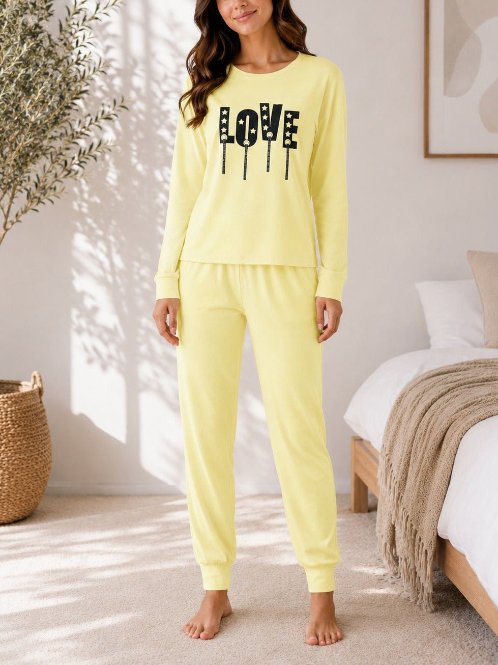 Ladies Printed Yellow Pj Set -LOVE - StylePhase SA