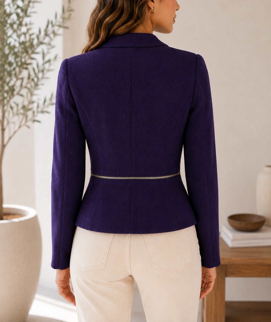 Ladies Purple Asymmetric Zipper Slim Fit Blazer - StylePhase SA