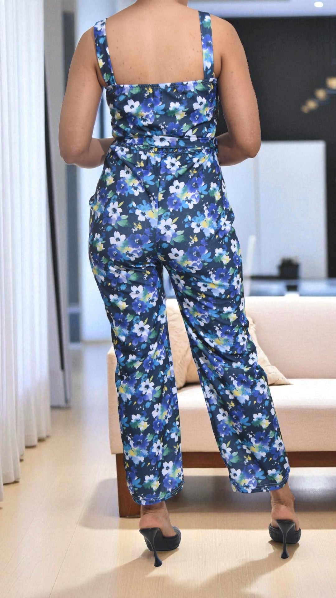 Ladies Purple Floral Tie Front Jumpsuit - StylePhase SA