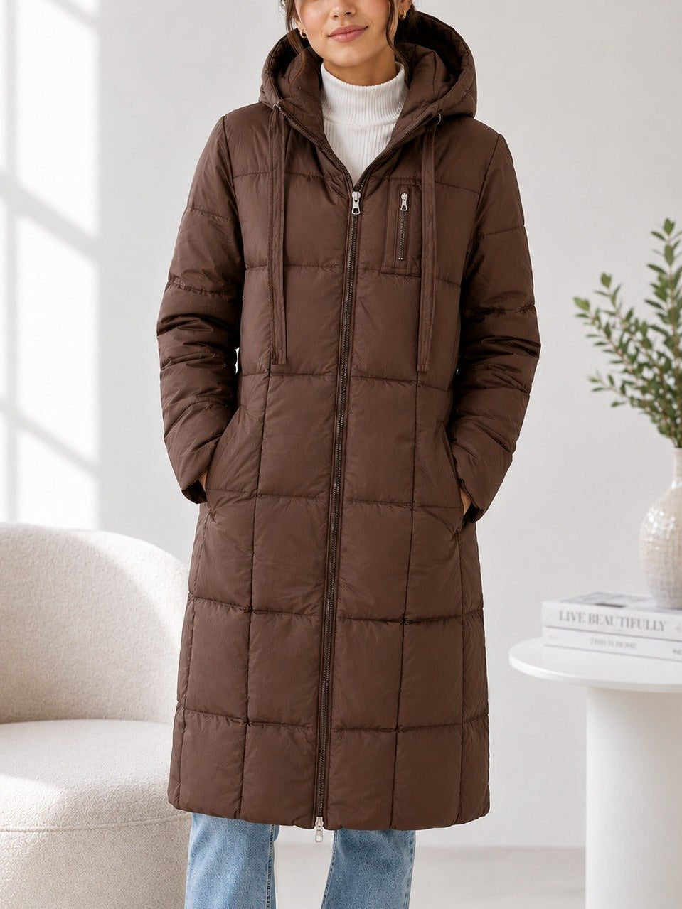 Ladies Quilted Brown Lined Puffer Jacket - StylePhase SA