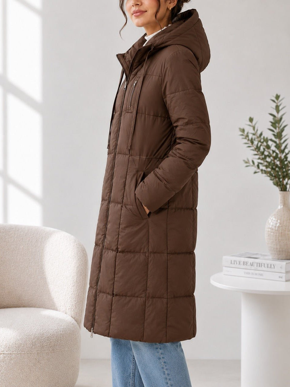 Ladies Quilted Brown Lined Puffer Jacket - StylePhase SA