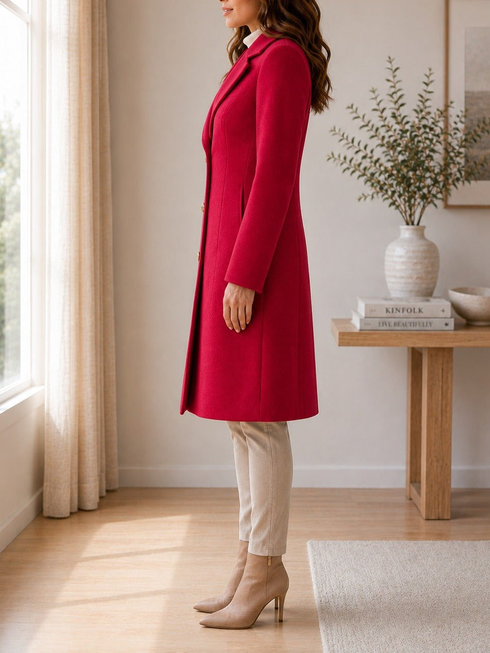 Ladies Red 3 Button Melton Coat - StylePhase SA