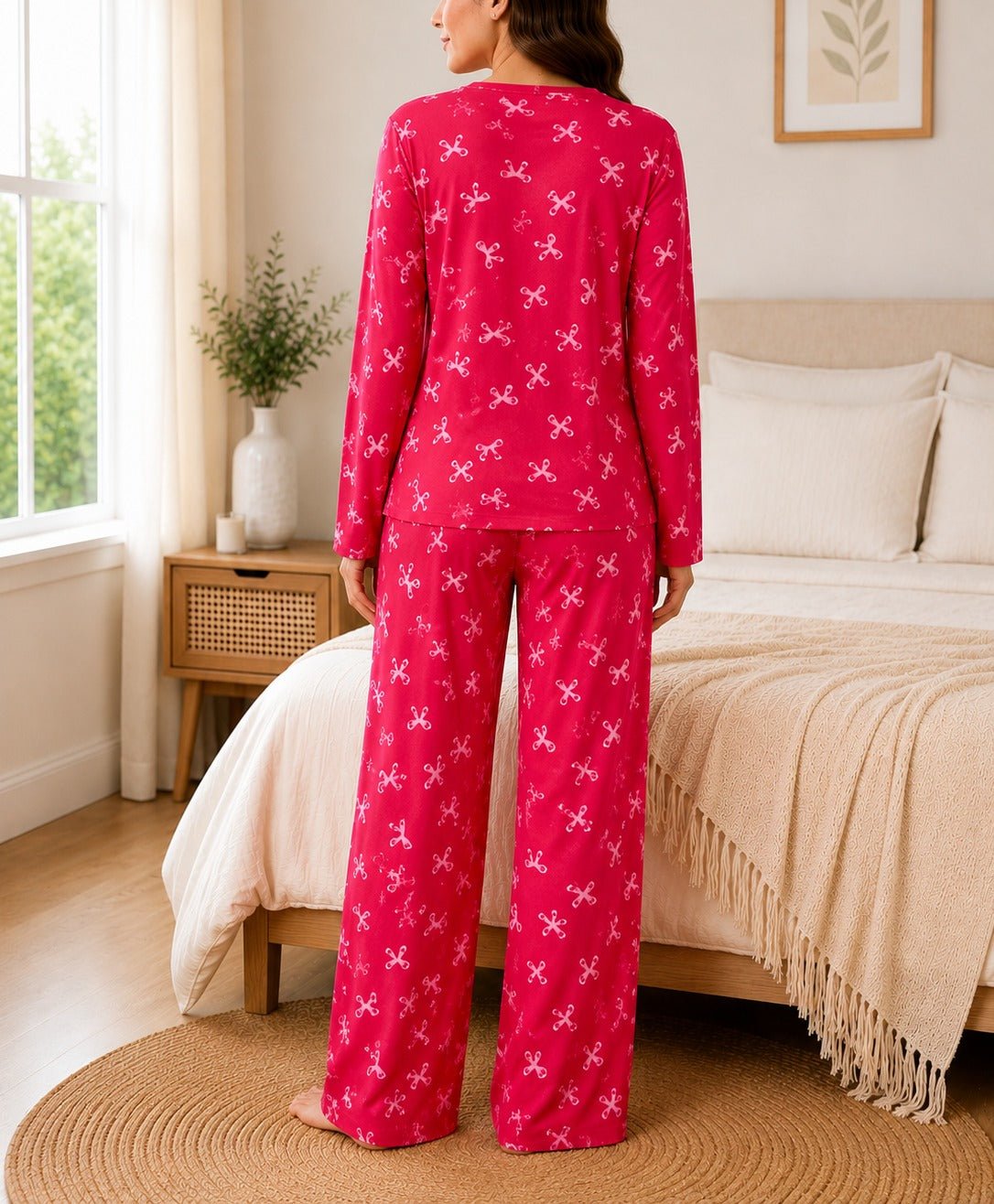 Ladies Red And Pink Button Pyjama - StylePhase SA