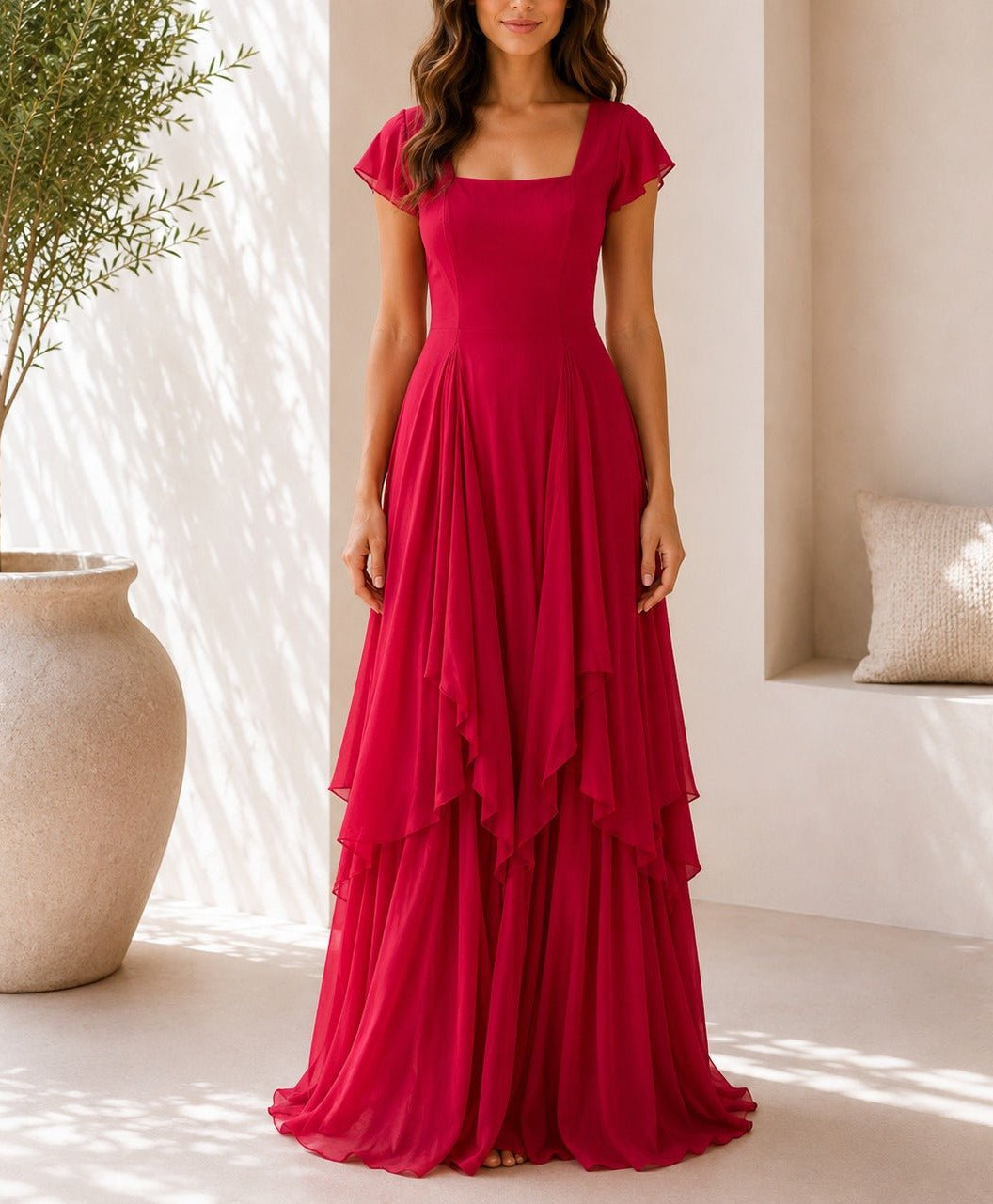Ladies Red Layered Maxi Dress - StylePhase SA