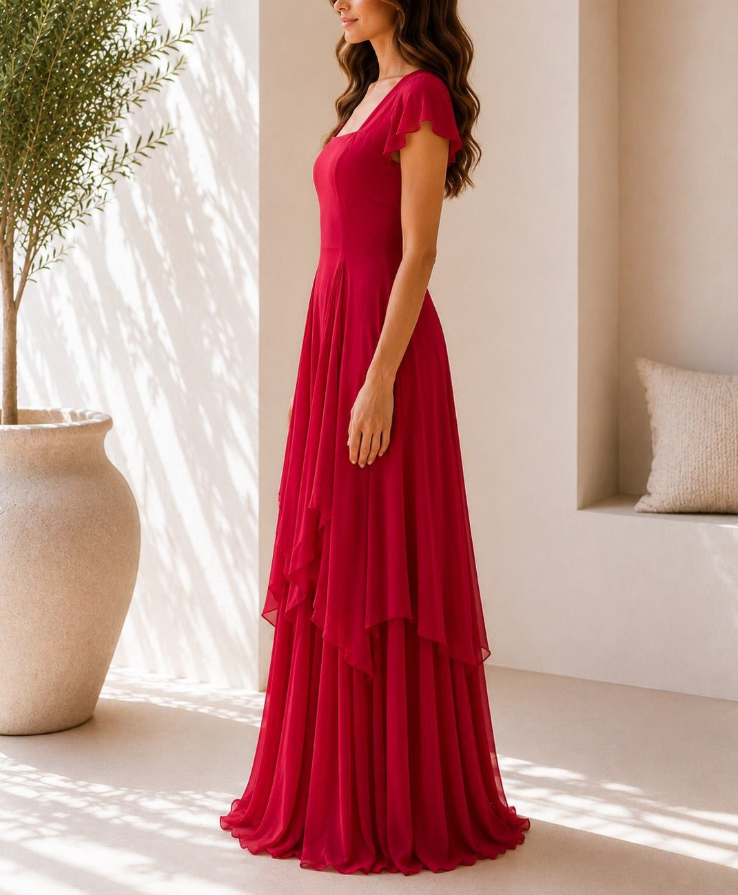 Ladies Red Layered Maxi Dress - StylePhase SA