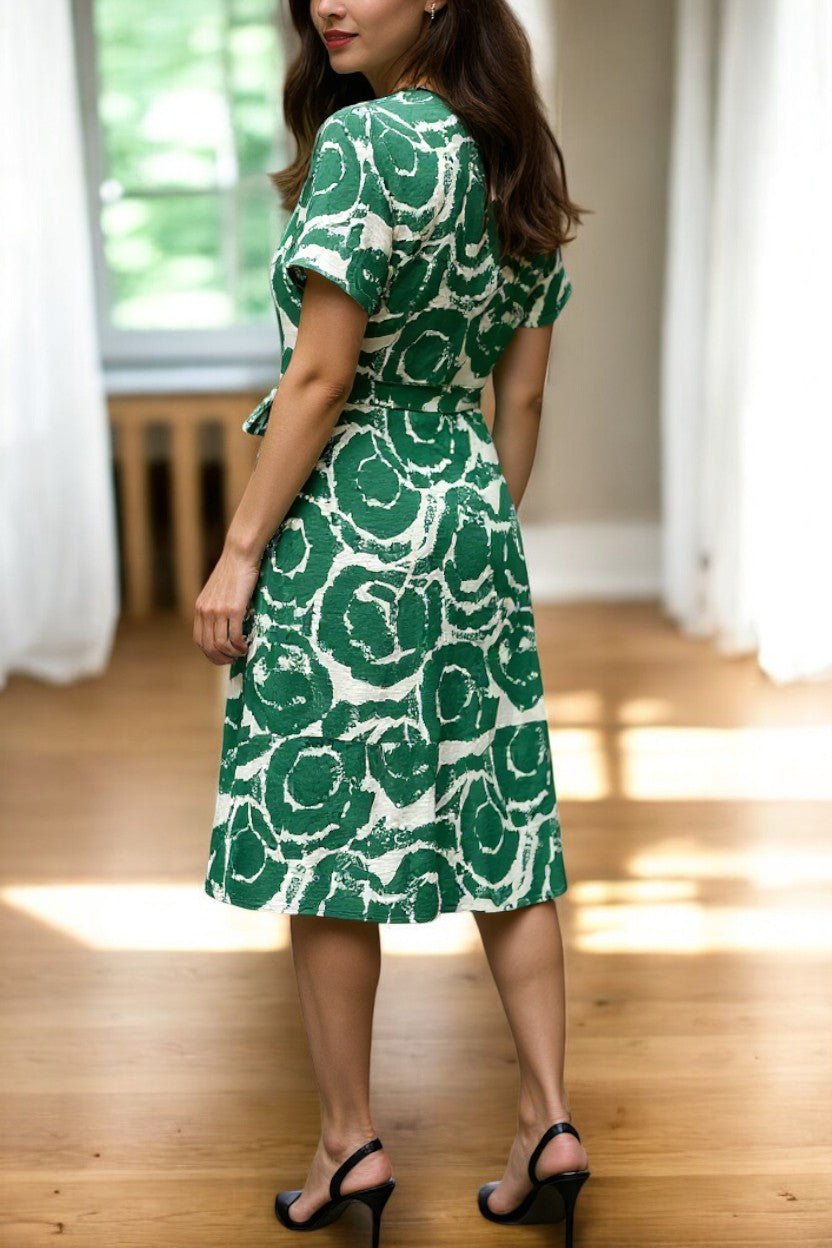 Ladies Ruffel Wrap Dress - White And Green - StylePhase SA