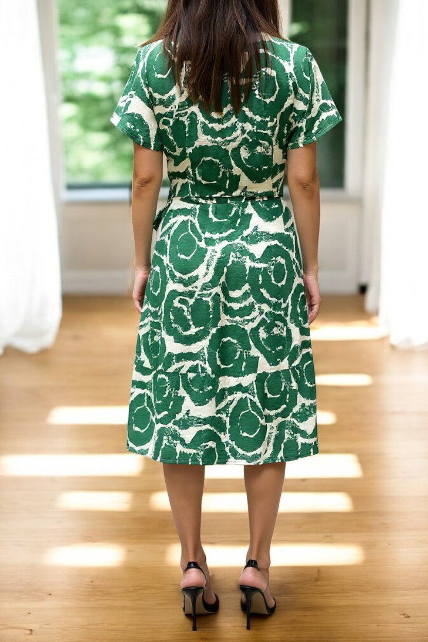 Ladies Ruffel Wrap Dress - White And Green - StylePhase SA