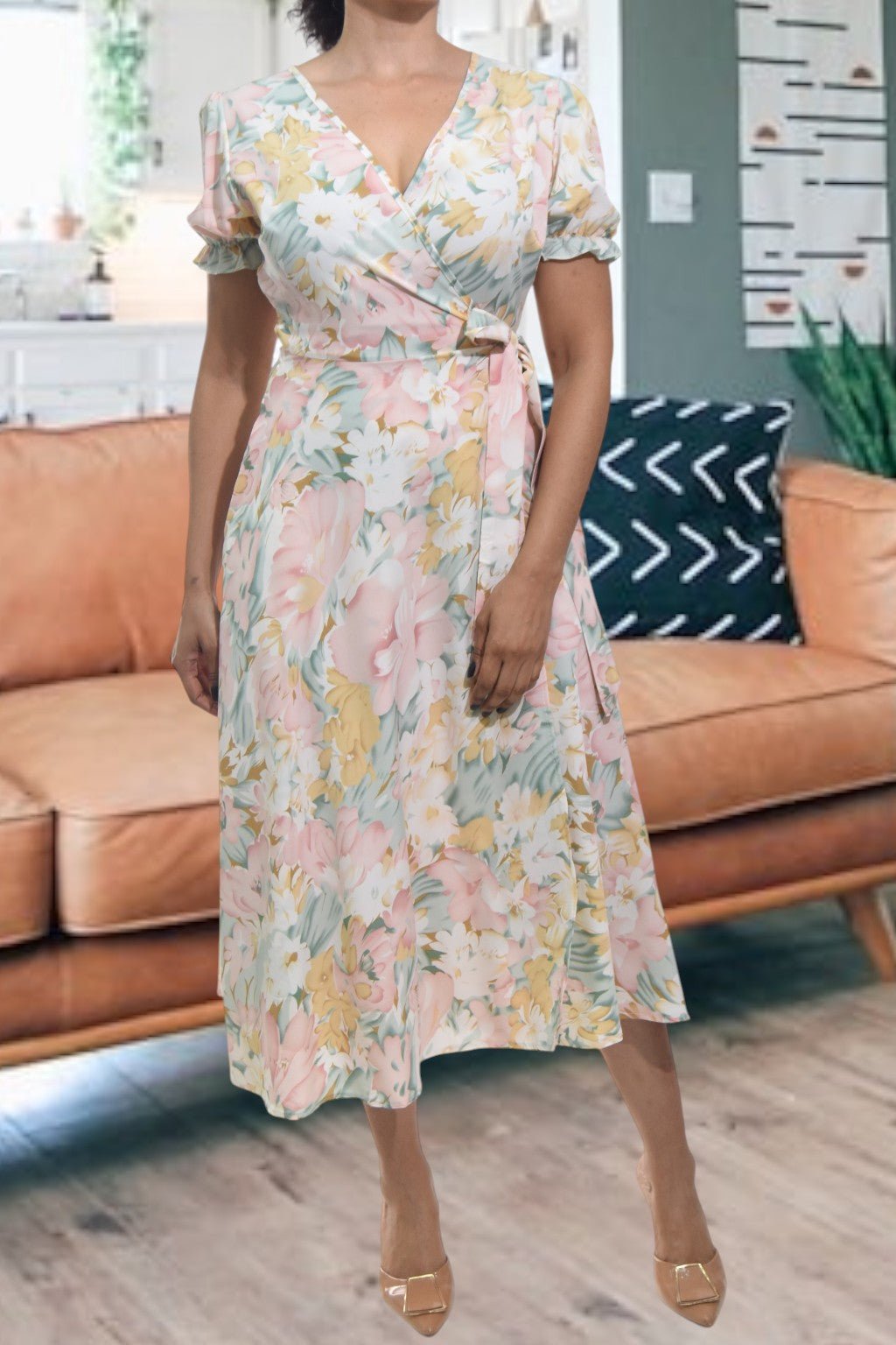 Ladies Sage Flower Wrap Dress - StylePhase SA