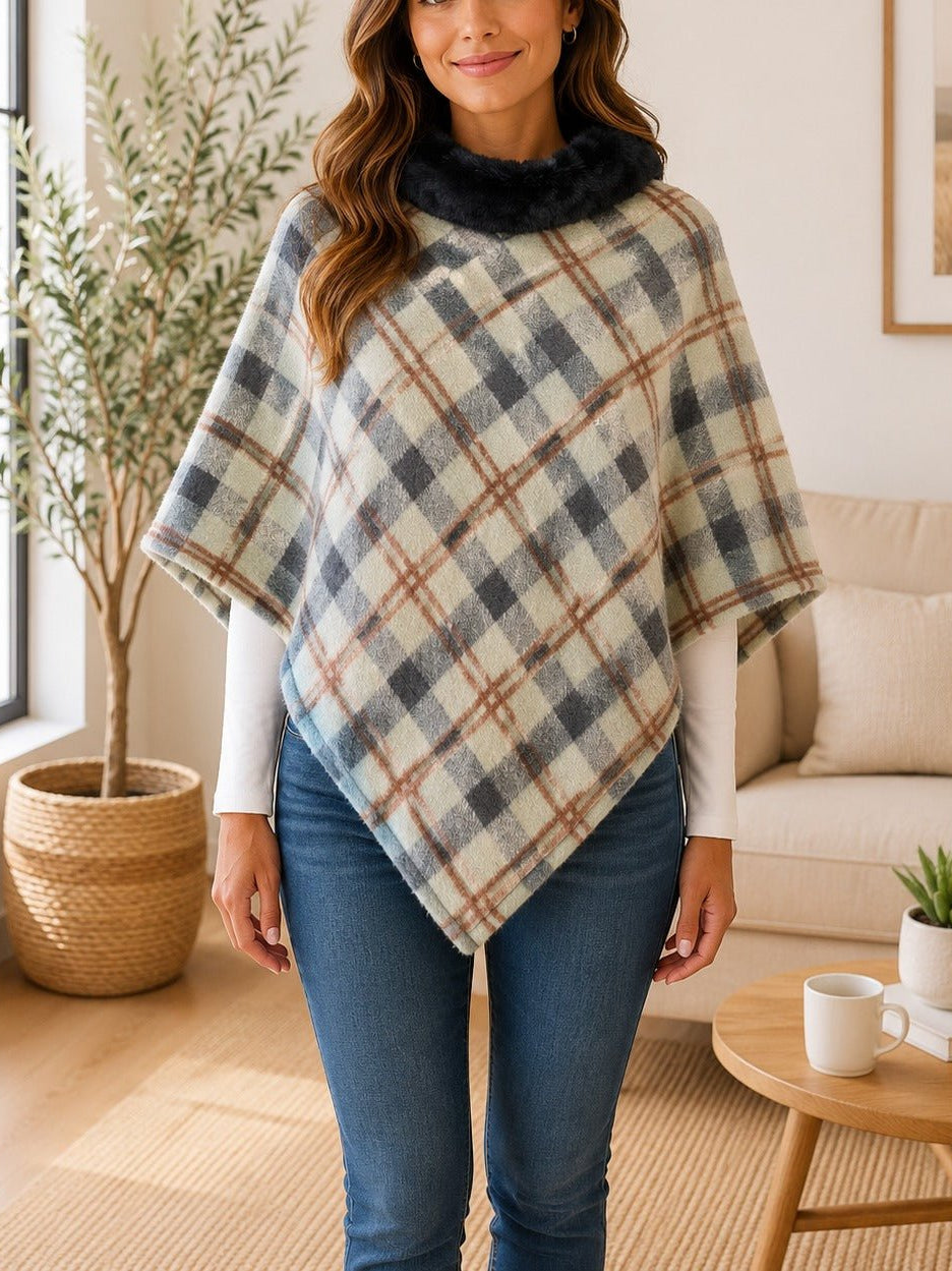 Ladies Sage Fur Collar Poncho - StylePhase SA