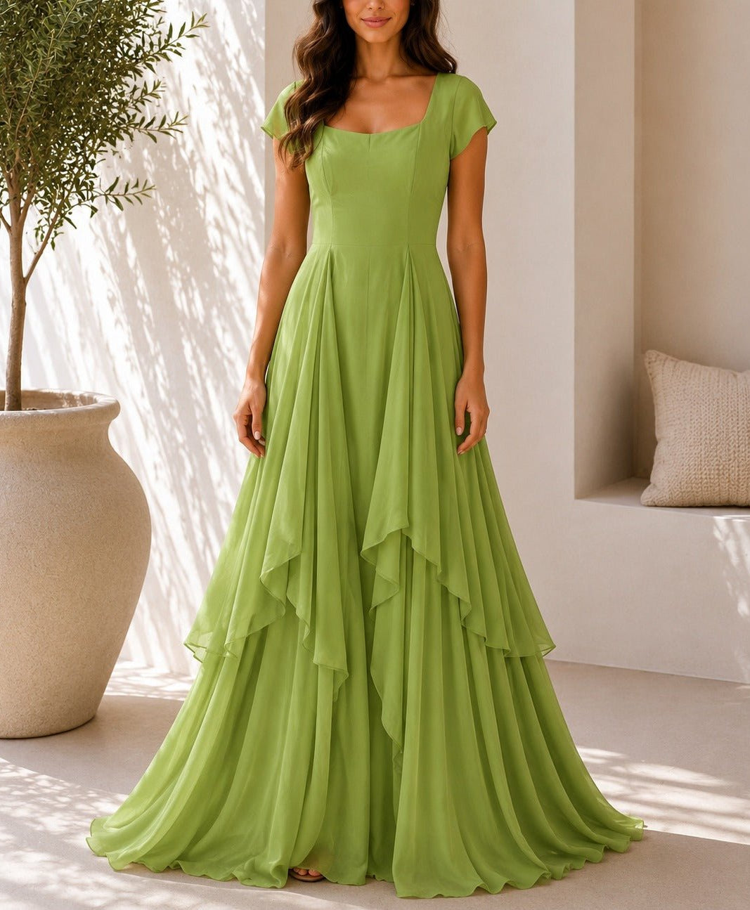 Ladies Sage Green Layered Maxi Dress - StylePhase SA