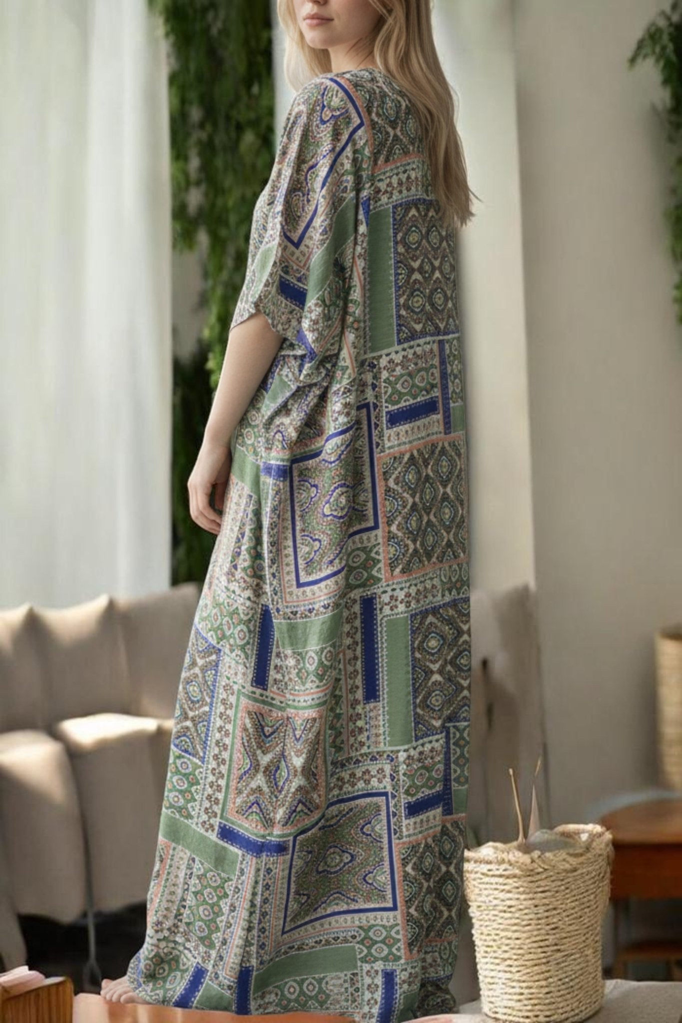 Ladies Sage Printed Free Size Kaftan - StylePhase SA