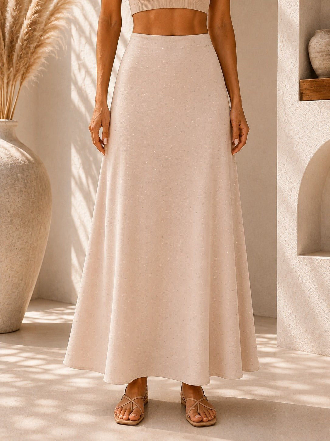 Ladies Satin Embossed Beige Skirt- New Feeling - StylePhase SA