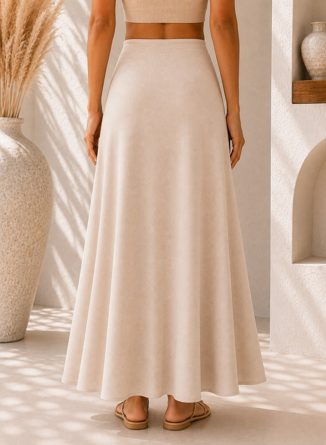 Ladies Satin Embossed Beige Skirt- New Feeling - StylePhase SA