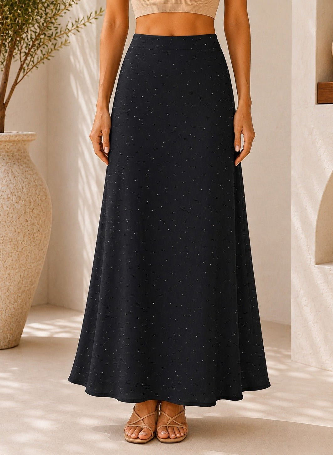 Ladies Satin Embossed Black Skirt- New Feeling - StylePhase SA