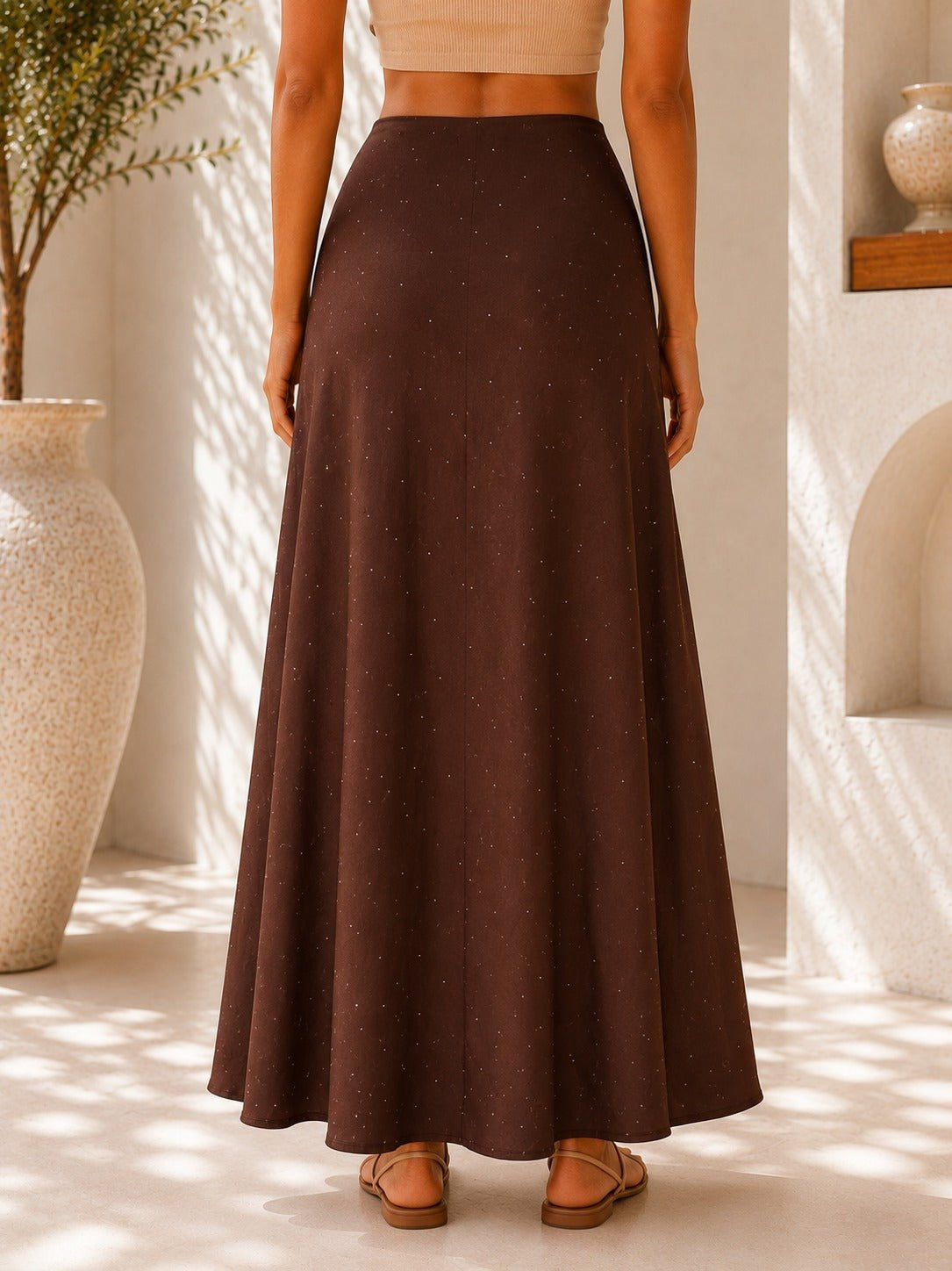 Ladies Satin Embossed Dark Brown Skirt- New Feeling - StylePhase SA