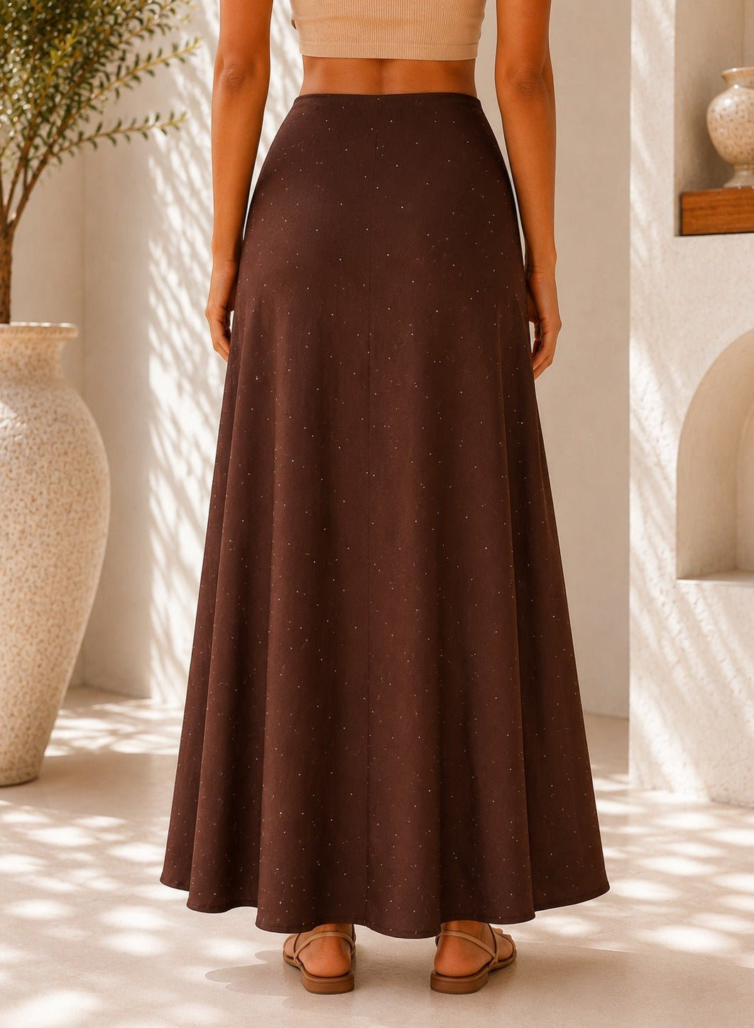 Ladies Satin Embossed Dark Brown Skirt- New Feeling - StylePhase SA