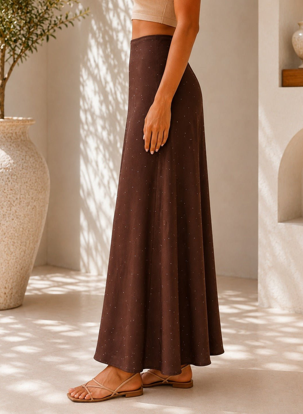 Ladies Satin Embossed Dark Brown Skirt- New Feeling - StylePhase SA