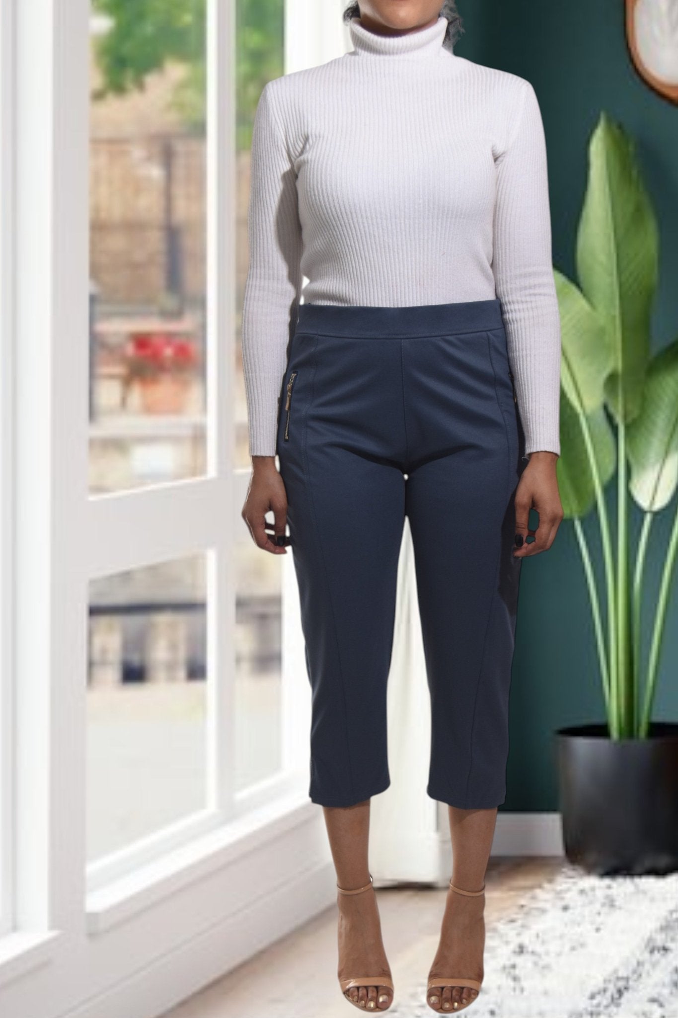 Ladies Steel Blue Capri Zip Pants - StylePhase SA