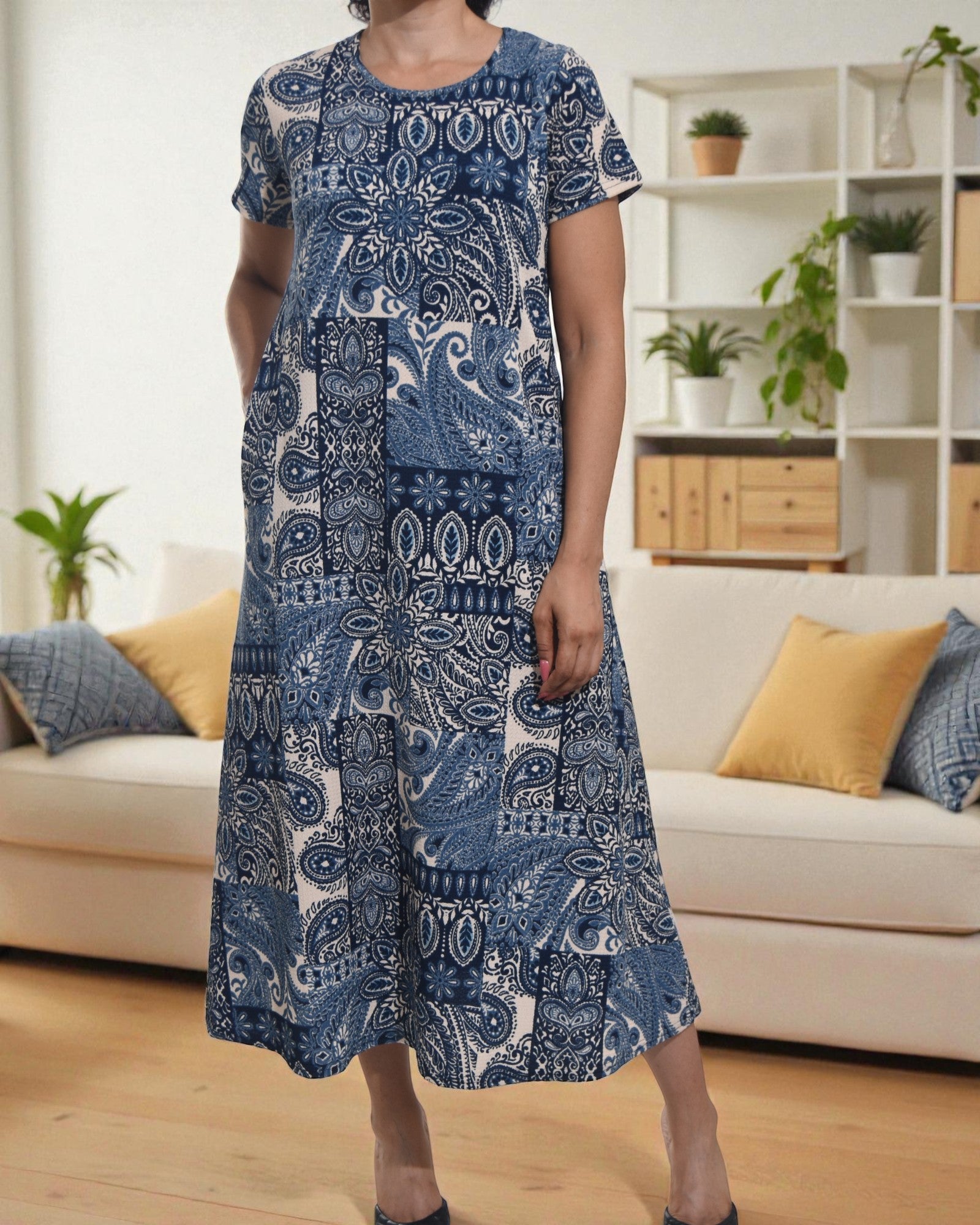 Ladies Steel Blue Short Sleeve Maxi Dress - StylePhase SA