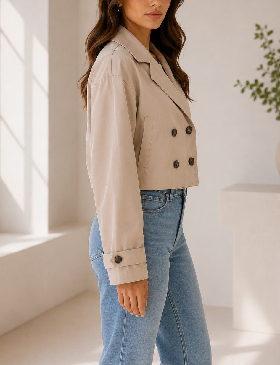 Ladies Stone Lined Cropped Trench Coat - StylePhase SA