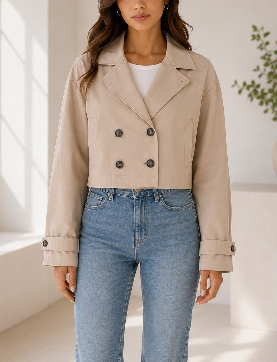 Ladies Stone Lined Cropped Trench Coat - StylePhase SA