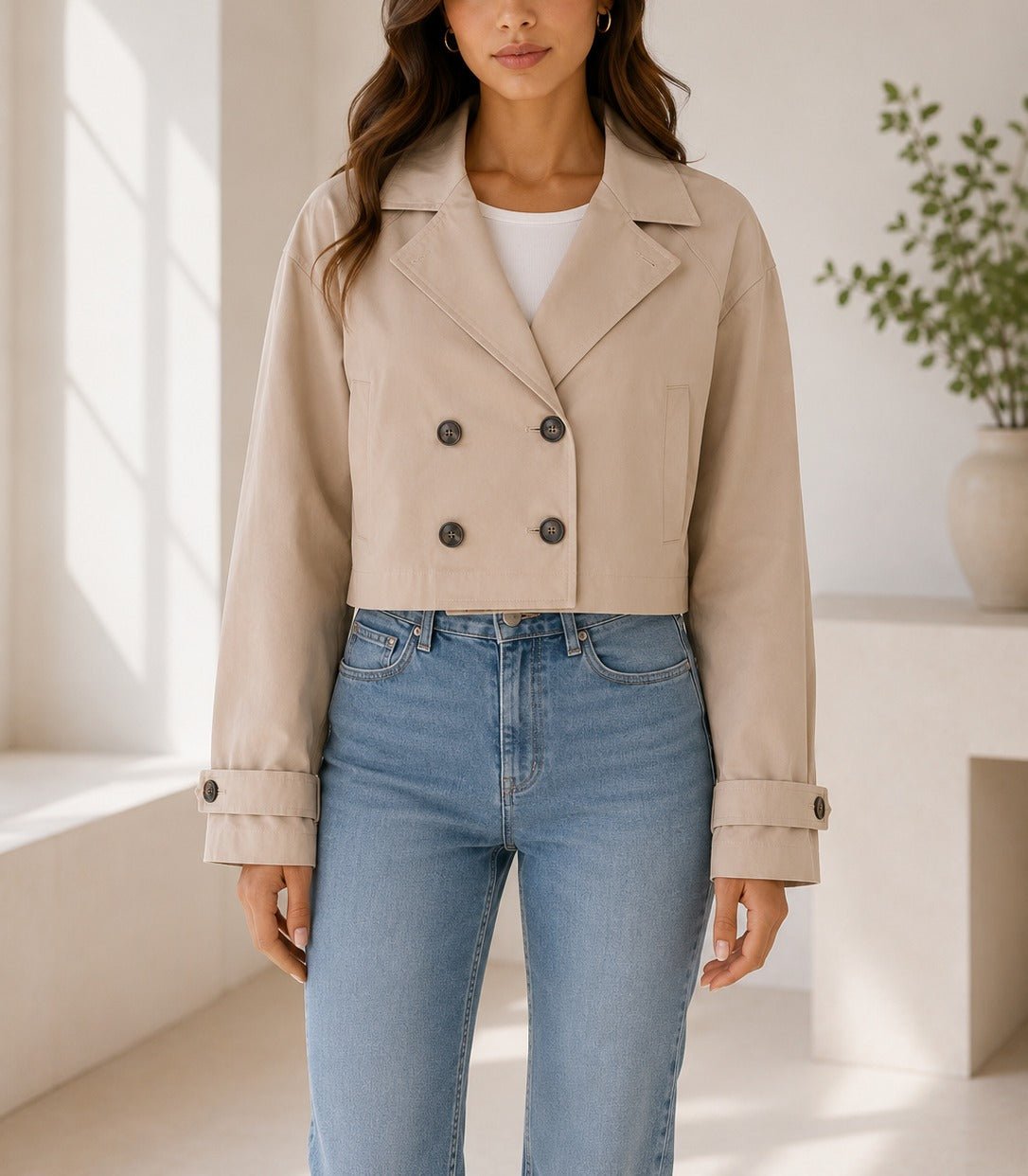 Ladies Stone Lined Cropped Trench Coat - StylePhase SA