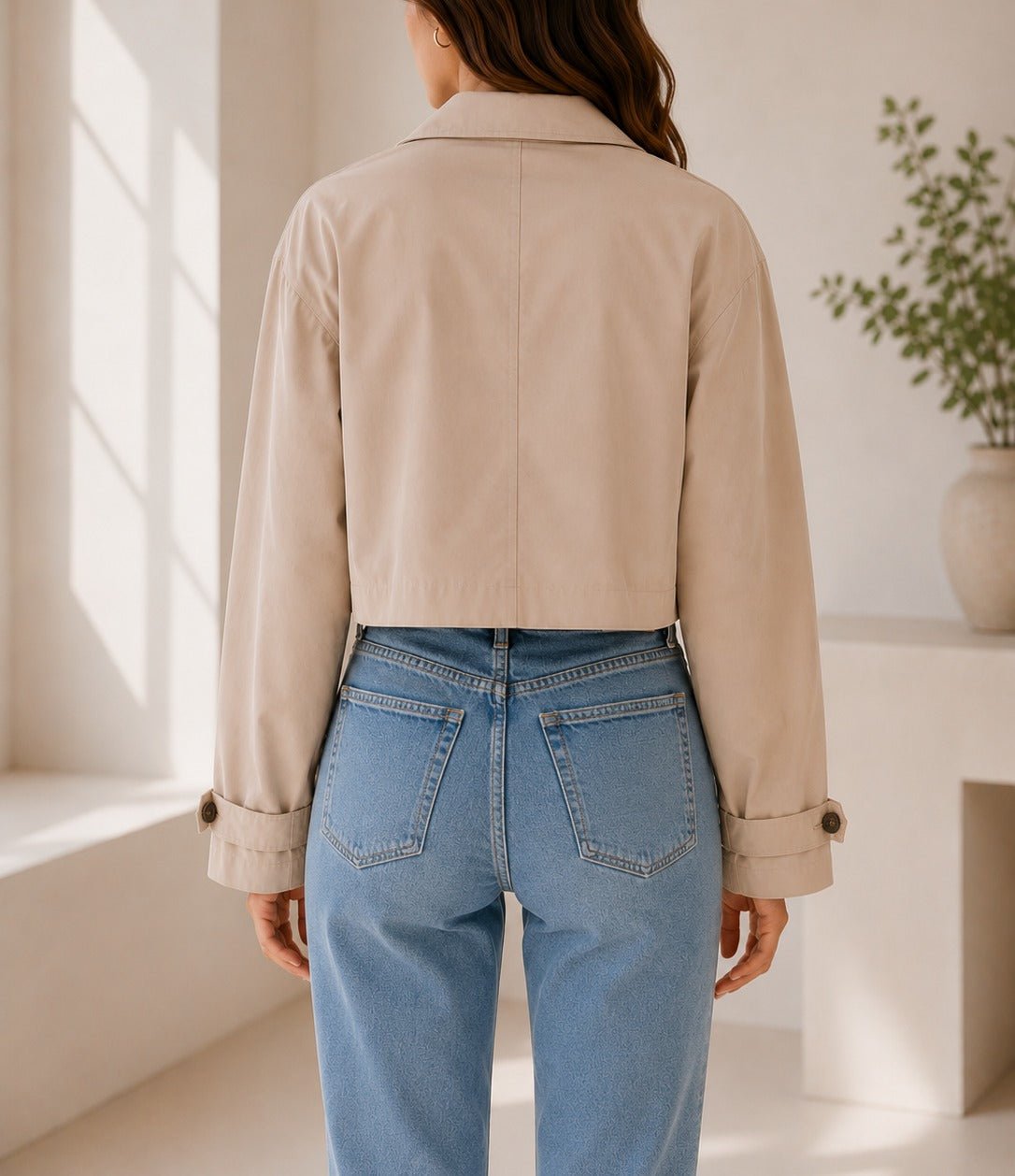 Ladies Stone Lined Cropped Trench Coat - StylePhase SA