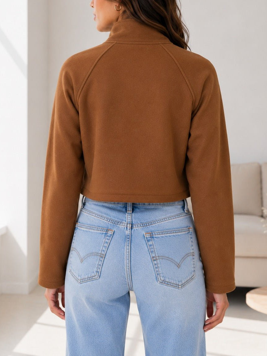Ladies Tan Double Breasted Crop Jacket - StylePhase SA