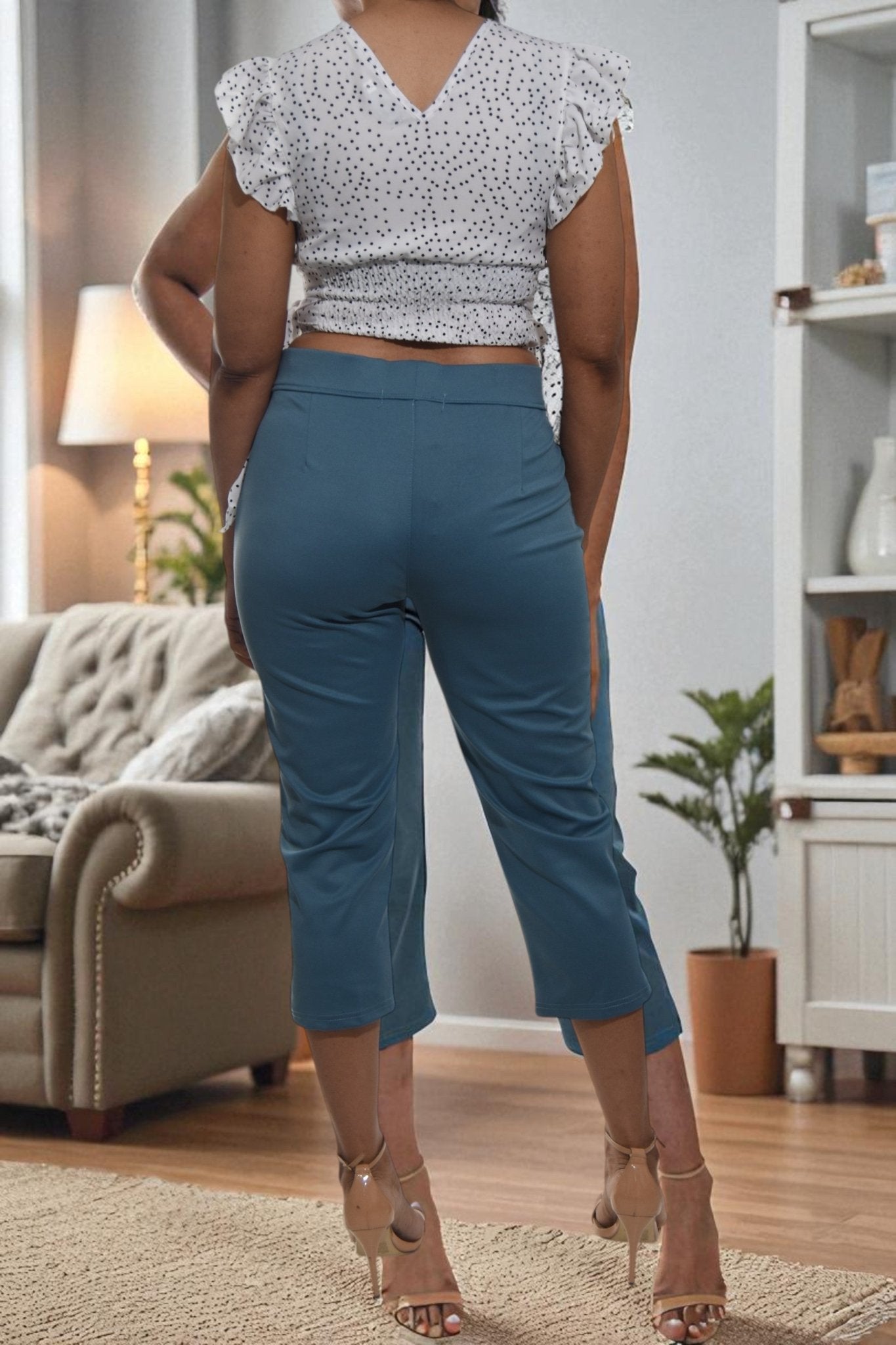 Ladies Teal Capri Zip Pants - StylePhase SA
