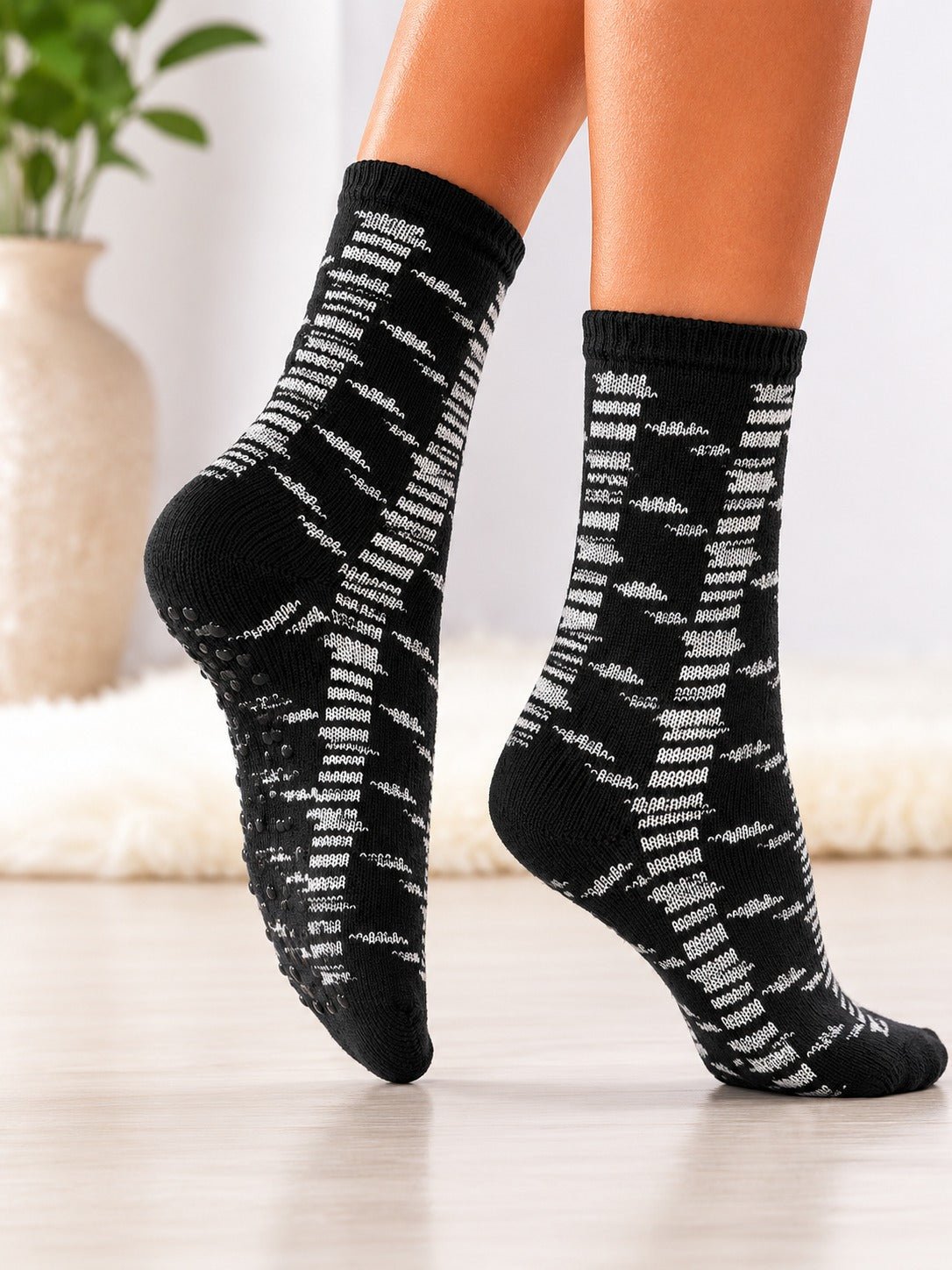Ladies Thermal Long Slipper Socks - Black - StylePhase SA