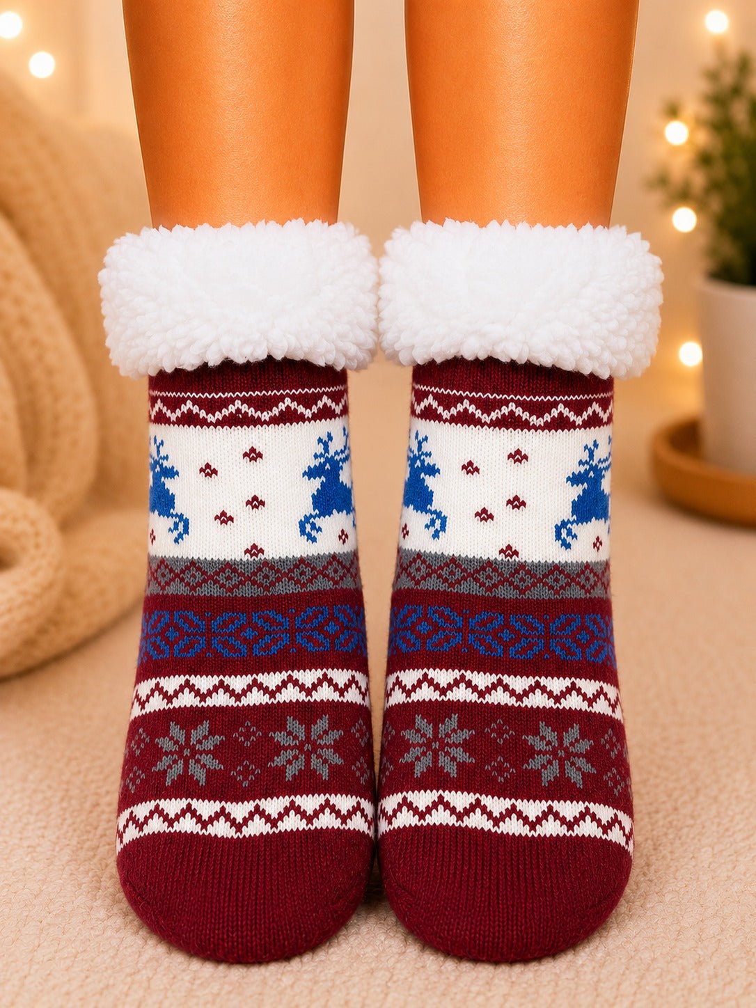 Ladies Thermal Slipper Socks - Maroon - StylePhase SA
