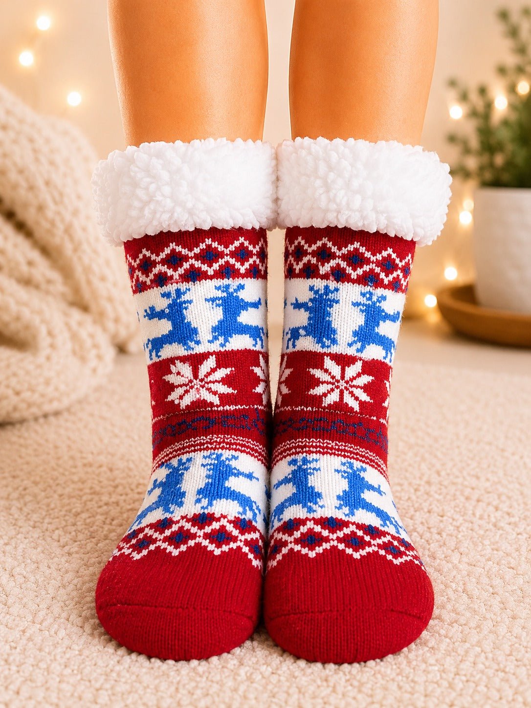 Ladies Thermal Slipper Socks - Red And Blue - StylePhase SA