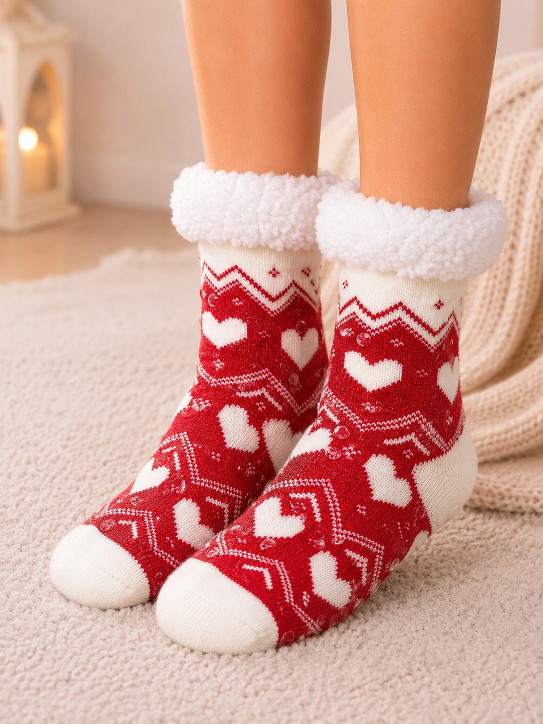 Ladies Thermal Slipper Socks - Red And White - StylePhase SA