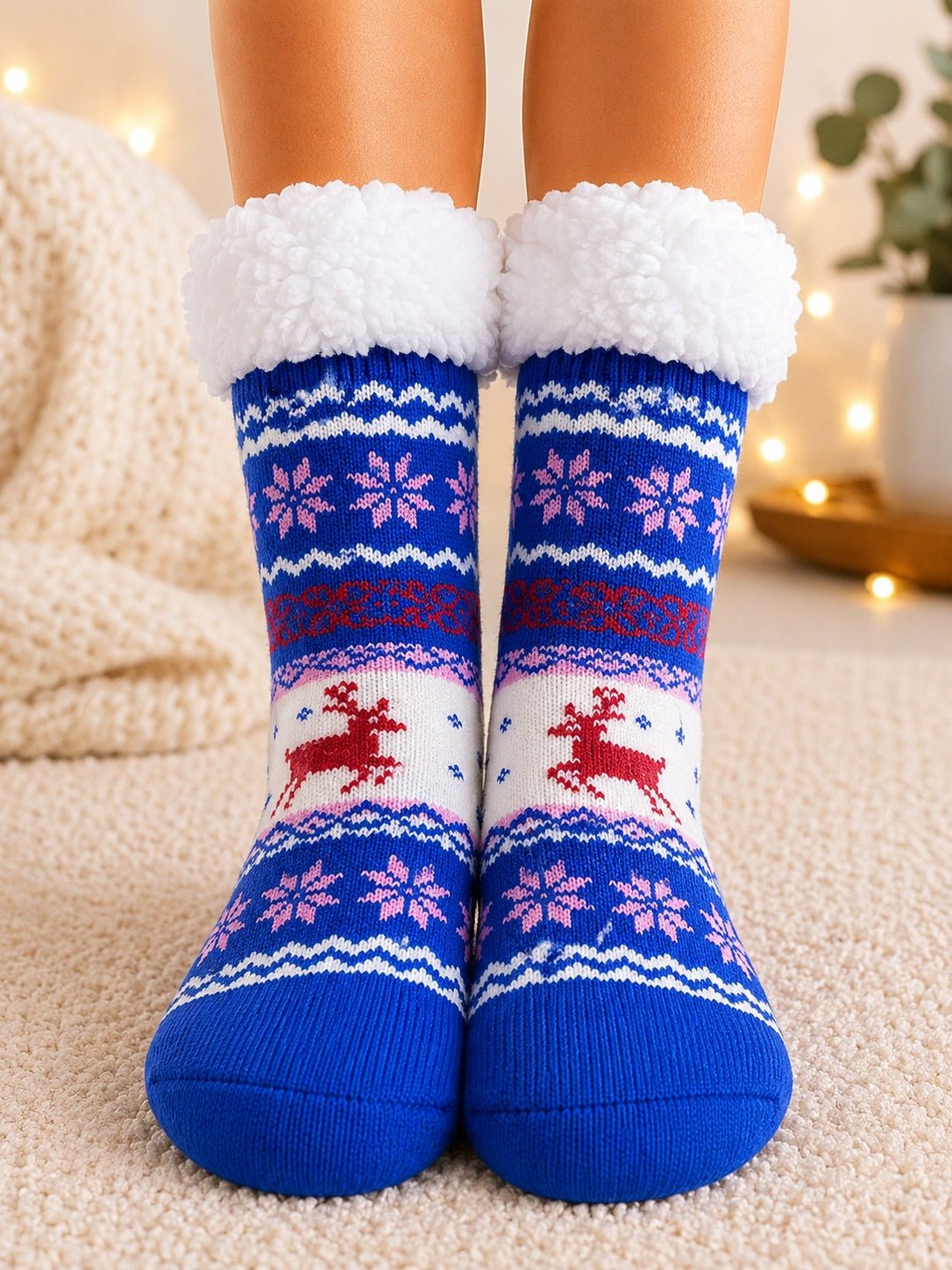 Ladies Thermal Slipper Socks - Royal And White - StylePhase SA