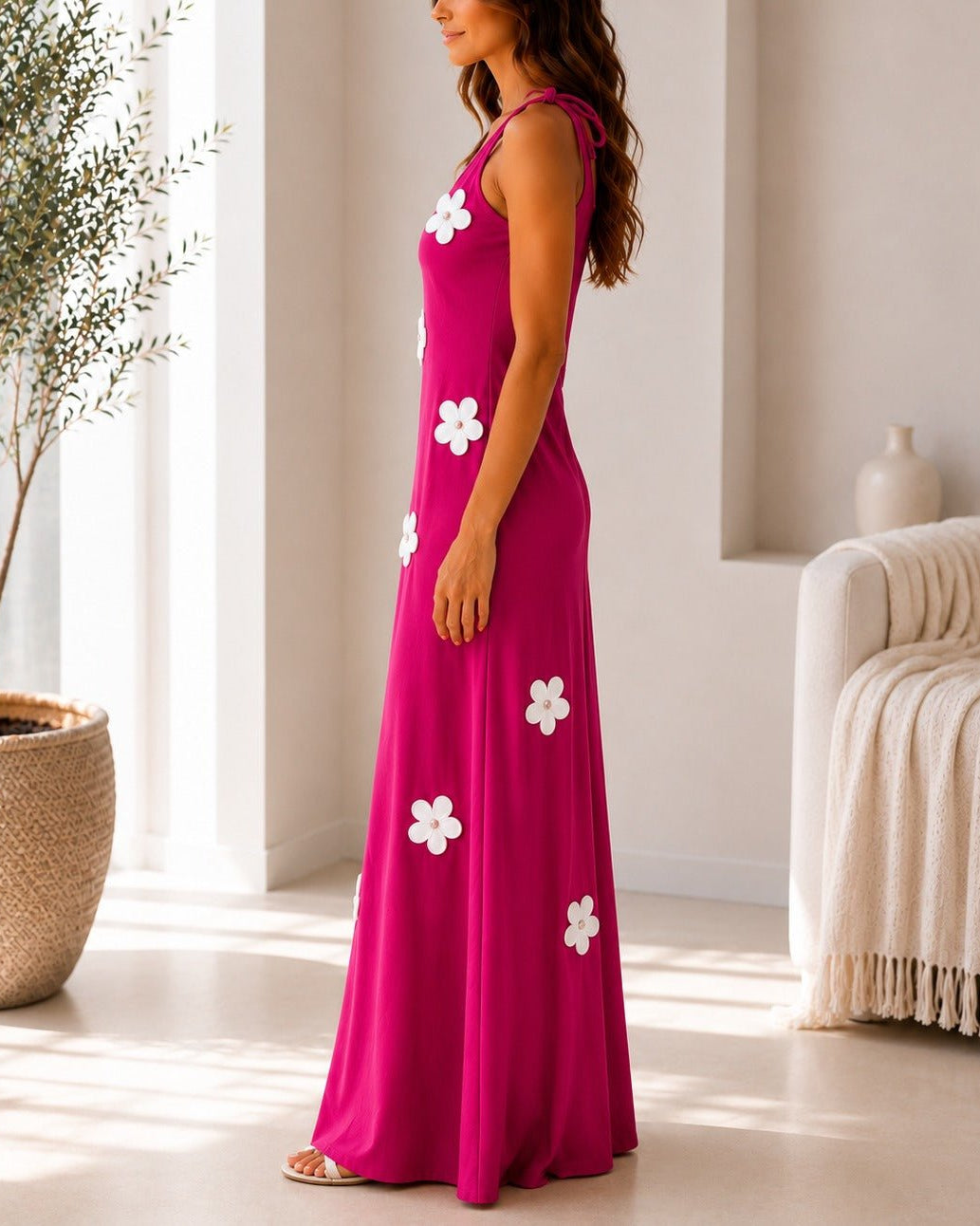 Ladies Tie Strap Pink New Feeling 3D Floral Detail Dress - StylePhase SA