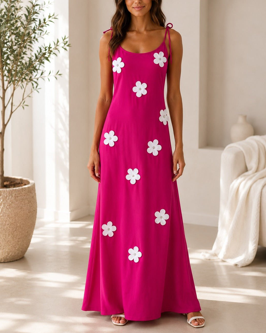 Ladies Tie Strap Pink New Feeling 3D Floral Detail Dress - StylePhase SA