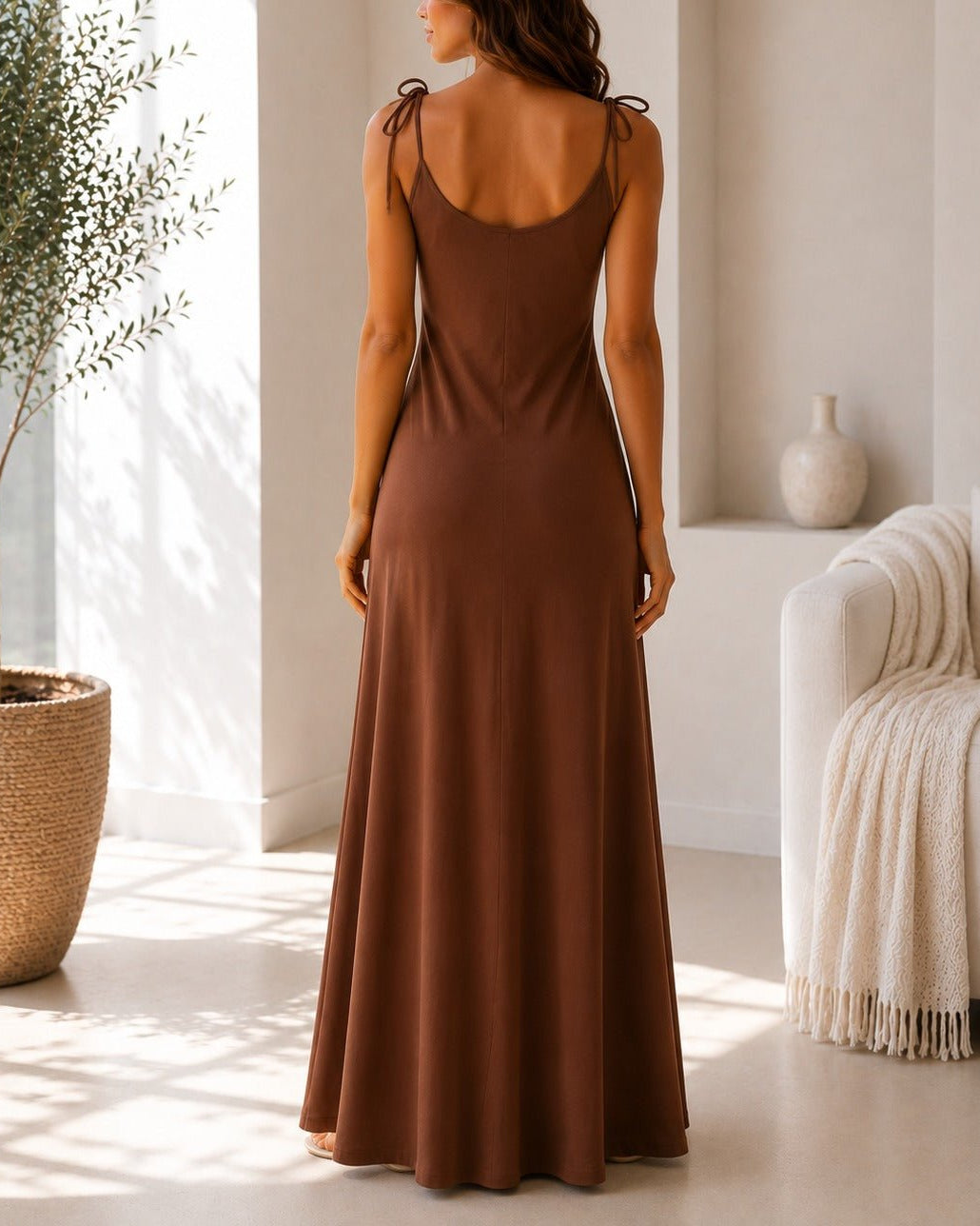 Ladies Tie Straps Brown New Feeling 3D Floral Detail Dress - StylePhase SA