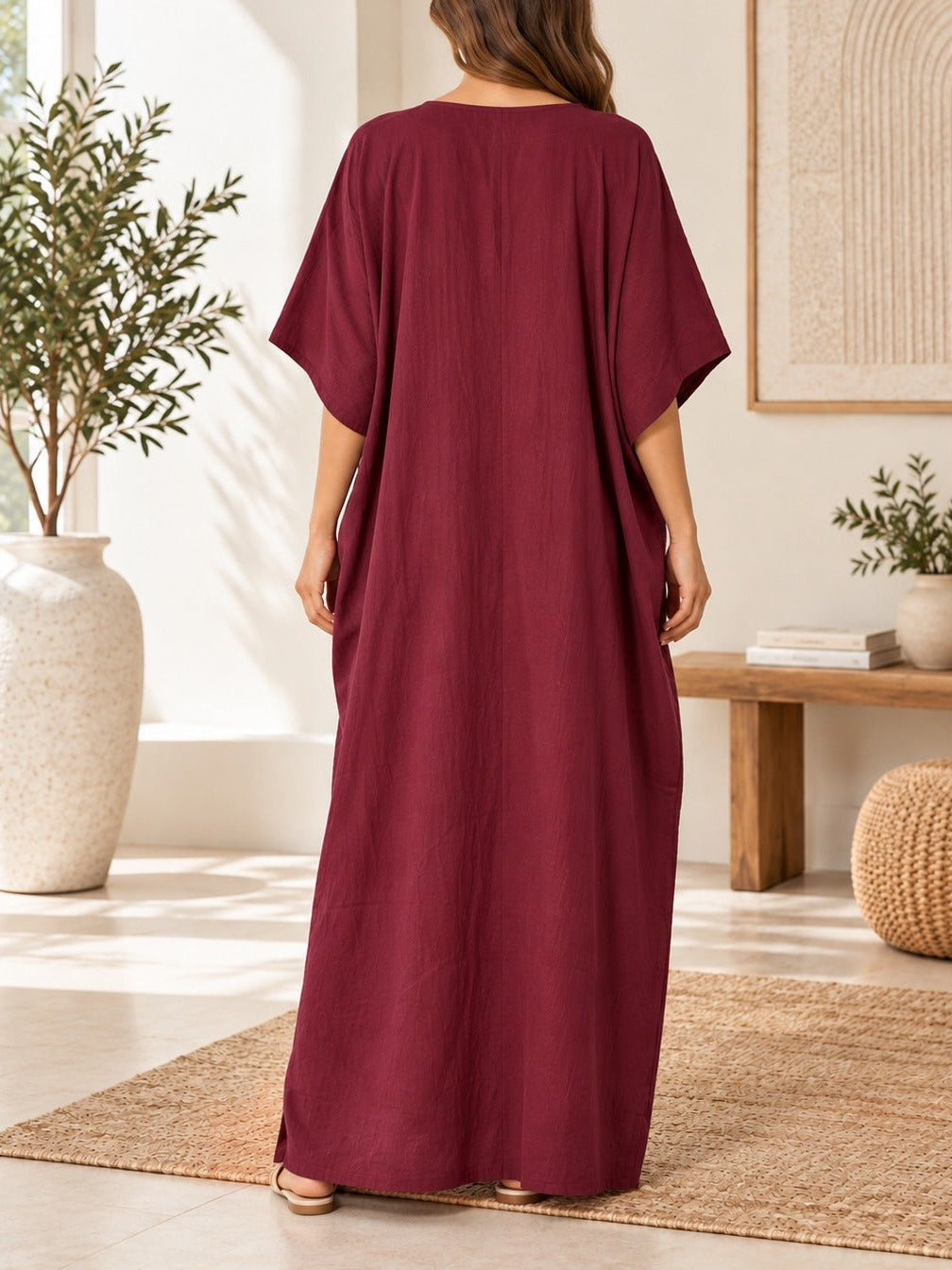 Ladies V-neck Kaftan -Maroon - StylePhase SA