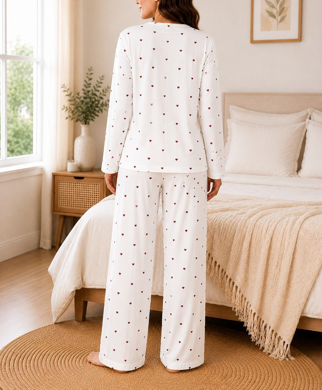 Ladies White And Red Heart Button Pyjama - StylePhase SA