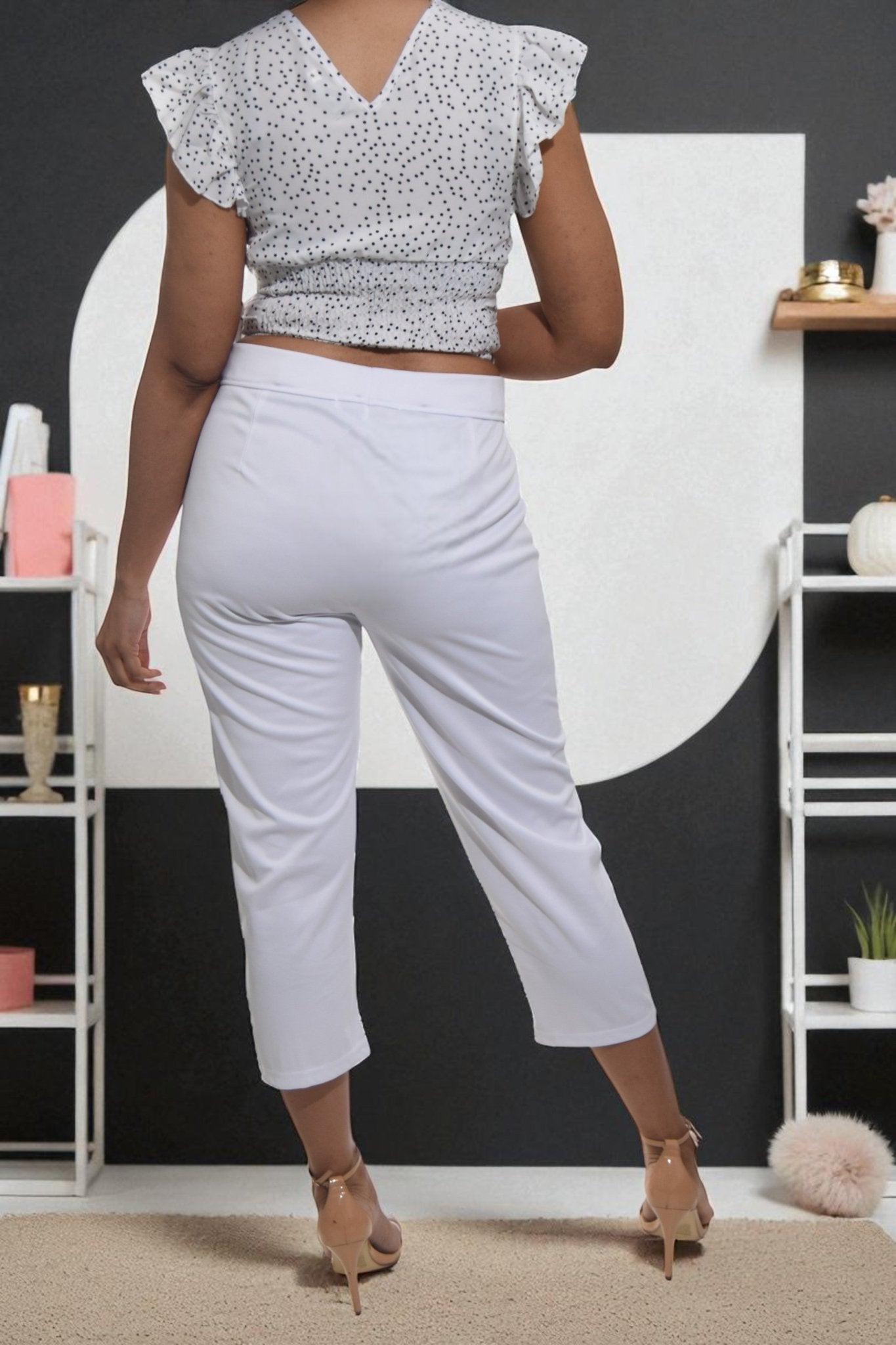 Ladies White Capri Zip Pants - StylePhase SA