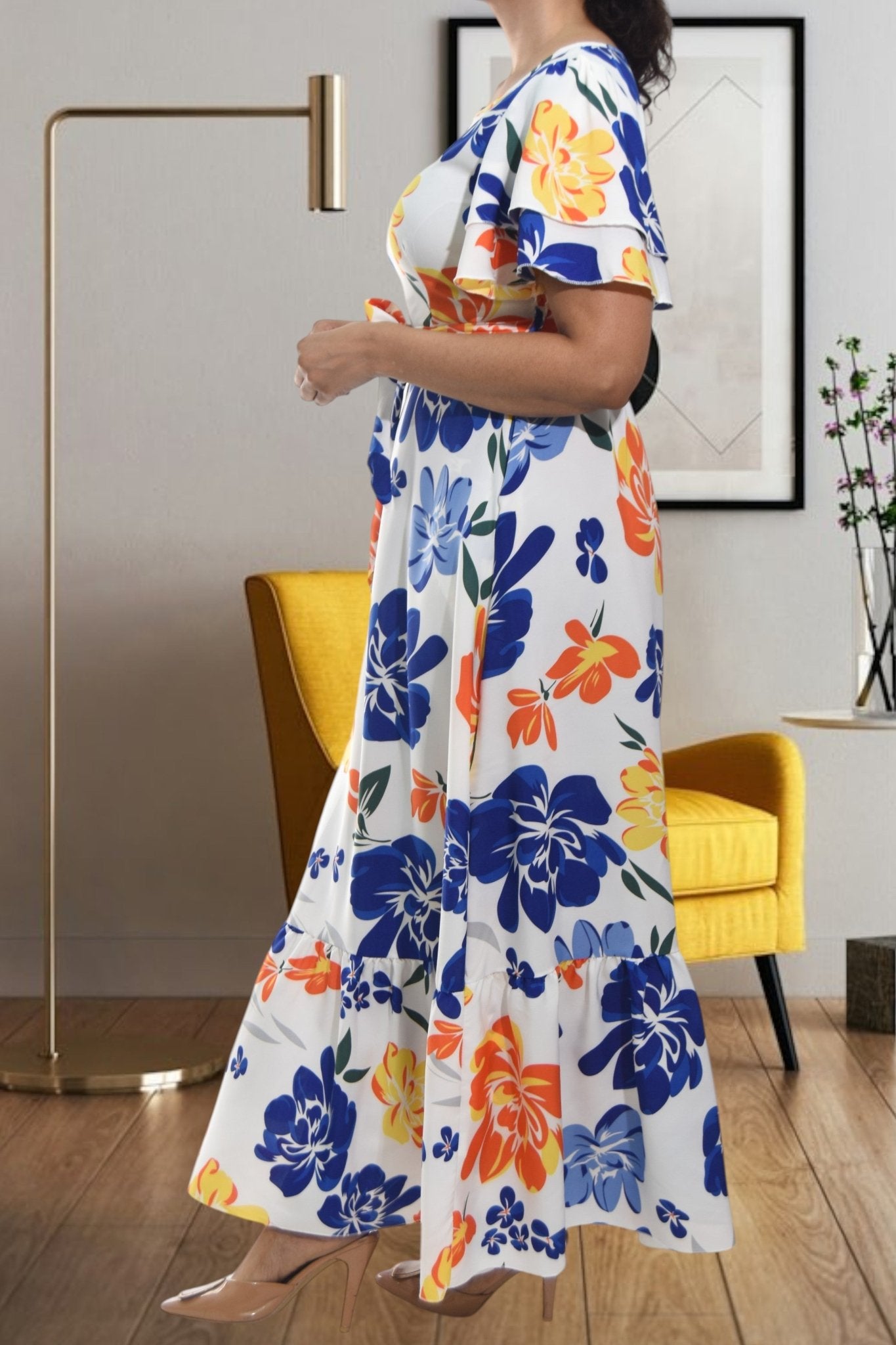 Ladies White Floral Tie Maxi Dress - StylePhase SA