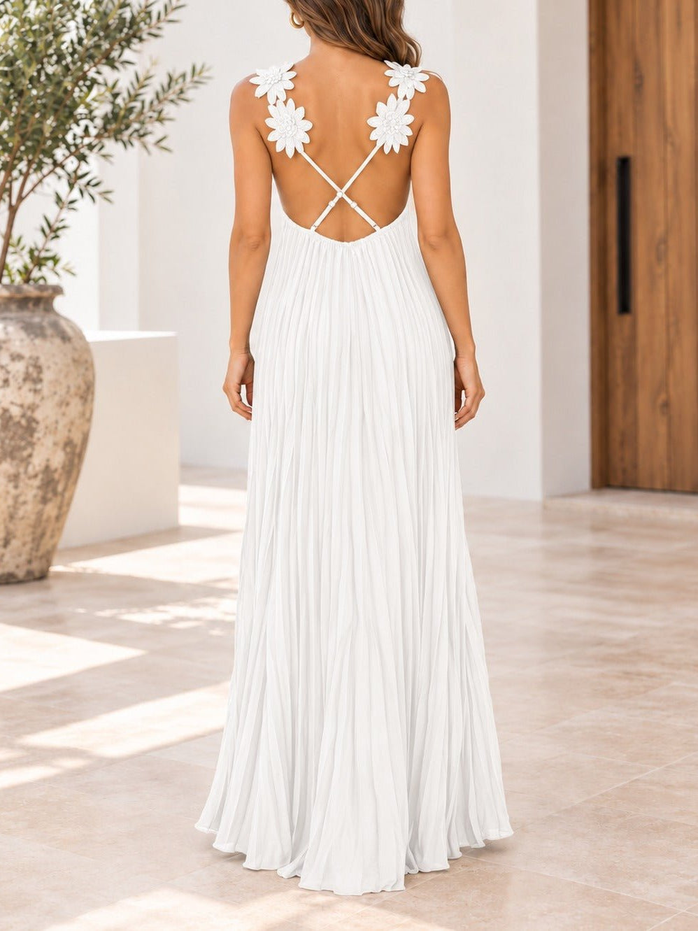 Ladies White Flower Strap Maxi Dress - StylePhase SA