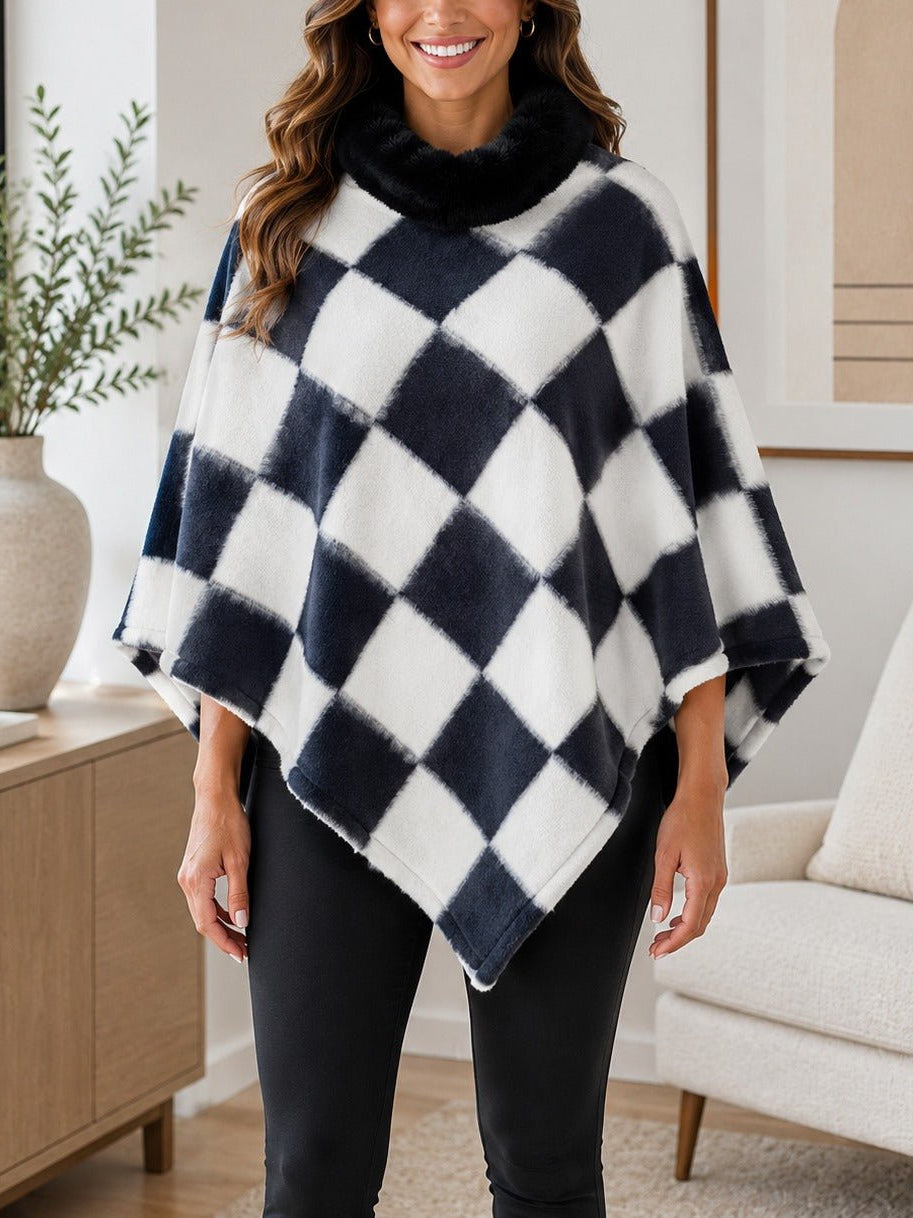 Ladies White Fur Collar Poncho - StylePhase SA